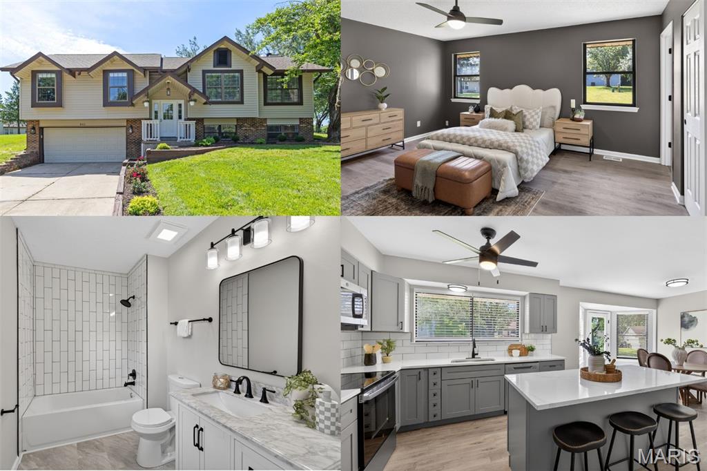 Welcome home to this beautifully updated home nestled on a quiet cul-de-sac in Lake Saint Louis! This property has been completely renovated from top to bottom, offering a fresh, modern feel throughout.

The main level features a large vaulted family room, dining room and a stunning, BRAND NEW kitchen with quartz countertops, subway tile backsplash, soft-close cabinetry, and stainless steel appliances (refrigerator stays). You’ll also find new luxury vinyl plank & luxury vinyl tile flooring, fresh paint, and updated light fixtures and ceiling fans throughout the entire home. The primary suite includes double closets and a fully renovated bath with a stylish subway tile shower. Two additional bedrooms and an updated full bathroom complete the main level.

The lower level offers a spacious and versatile living area - perfect for a media room, recreation space, or entertaining guests - along with a cozy fireplace and convenient half bath.

Outside, enjoy peace of mind with a new roof, gutters, front siding, concrete patio and fresh landscaping. The oversized two-car garage provides extra depth for storage or workspace.

Located within the Lake Saint Louis Community Association, residents enjoy access to incredible amenities including two lakes, three beaches, clubhouse, restaurant, golf course, pool, tennis and pickleball courts, playgrounds, fitness center and more! Move in and enjoy it all this summer!