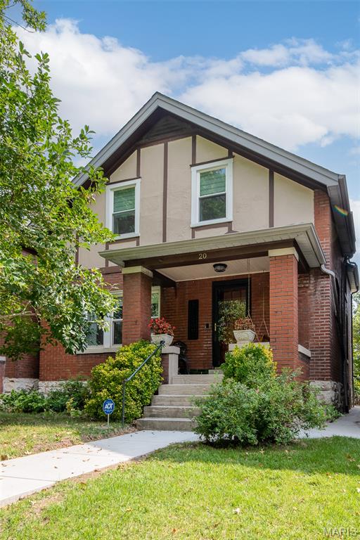 What a GEM, oozing charm & character!  Amazing central location near Science Center, Forest Park, Barnes, the Cortex, the Grove & the Central West End. Covered front porch w/swing invites you inside to the spacious foyer w/stained glass window that welcomes you into an open floor plan. LR w/ built in bookcases, a fireplace, beautiful wood floors throughout, original woodwork, box-beam ceiling in DR, kitchen w/shaker wood cabinets, pantry, some stainless appliances, & a slate floor. Upstairs are three good sized bedrooms, a large bathroom showcasing original claw-foot tub, tile wall and mosaic tile floor. A covered back porch, patio, 2 car parking pad off alley, &fenced backyard all enhance the outdoor space!. Several windows have been professionally restored, the rest have been replaced, HVAC system 2018, New since 2022: roof, gutters, concrete walkways, rear patio, parking pad, exterior basement staircase and wall to back yard replaced, interior wood basement staircase also replaced!