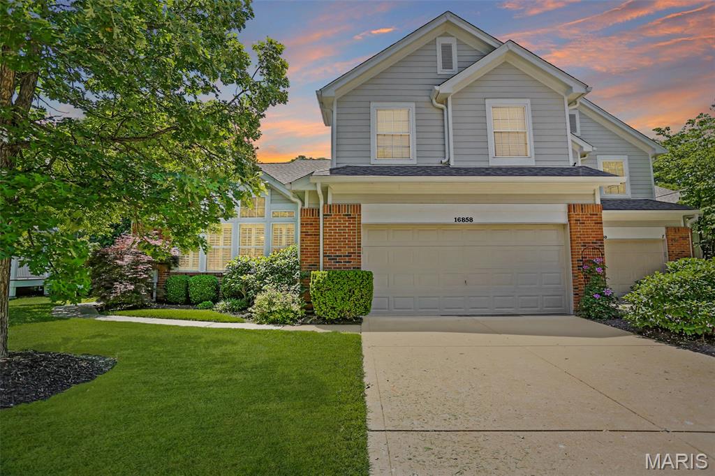 Welcome to this beautifully maintained 1.5-story villa in the heart of Chesterfield offering 3 bedrooms, 2.5 baths, and an inviting open layout filled with natural light. Upon entry, you’ll immediately notice the vaulted ceilings and beautiful hardwood flooring throughout. Just off the foyer is a spacious flex area perfect for a formal dining room, sitting room, or additional family room. The kitchen features ample white cabinetry, granite countertops, a center island, stainless steel appliances, and a breakfast room dining area ideal for everyday living and entertaining. The great room boasts soaring 10-foot ceilings and a cozy gas fireplace, creating a warm and inviting atmosphere. The main level also includes a convenient half bath and laundry room. Retreat to the spacious main floor primary suite complete with vaulted ceilings, double vanities, a glass walk-in shower, separate soaking tub, and walk-in closet. Upstairs, you’ll find two generously sized bedrooms, both with walk-in closets, along with a full hall bath featuring a shower/tub combo. The unfinished lower level offers endless possibilities for future living space, recreation, or storage. Outside, enjoy relaxing on the deck overlooking the level yard. Additional highlights include a brand new roof (2025) and 2-car garage. Enjoy resort-style community amenities including a clubhouse with community room, gym, pool, and walking trails. Conveniently located near highways, shopping, dining, and more!