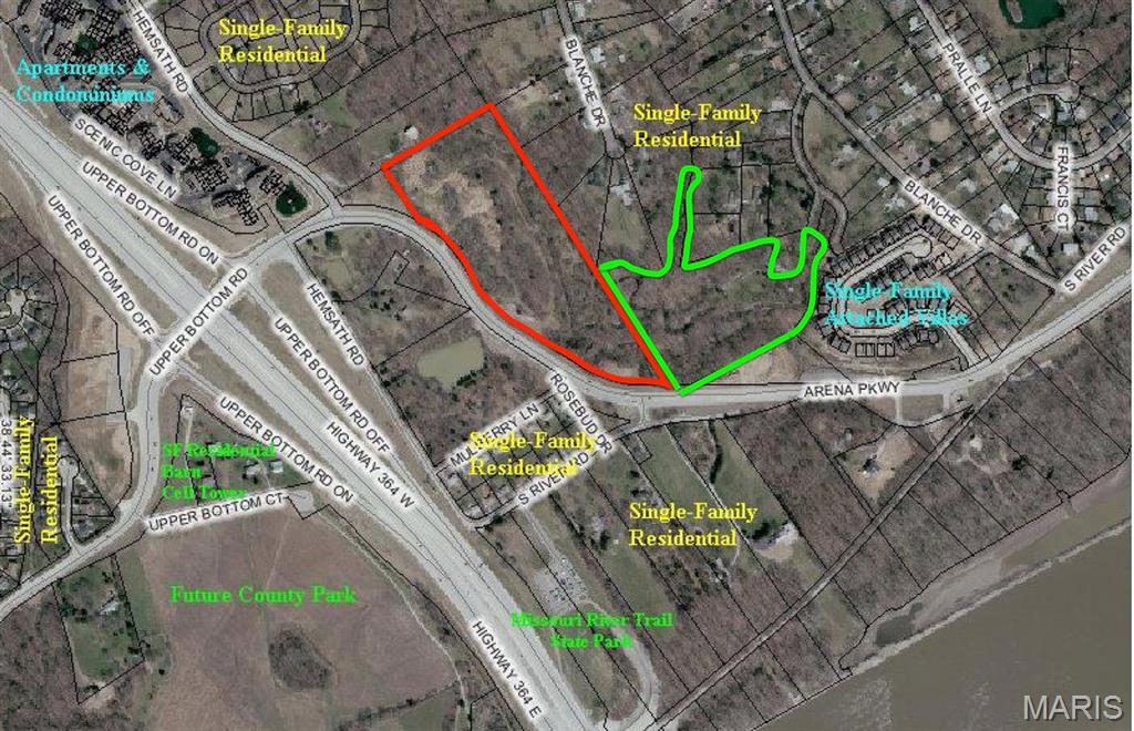 Great development opportunity. 9.09 acres available in a prime location. Land is currently zoned as R1E but can easily be converted to mixed use. Arena Parkway frontage.  This land is in a prime location with tons of different development opportunities. Also available is MLS 22058650 connecting to this property. Only 1 block off the Page extension.  In the pictures the property outlined in green is this 9.09 acres and the property outlined in red is the 14.33 acres which is also available for sale Hemsath Rd.