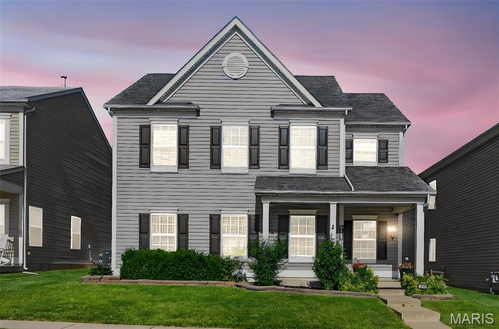 Welcome home to this beautifully maintained 2-story in the sought-after Wentzville School District, featuring a spacious eat-in kitchen with ample cabinet space. Upstairs, you'll be greeted by a versatile loft space that provides endless possibilities as a home office, play area, or family room. The upper level also features an oversized primary suite complete with its own private full bath, two additional generously sized bedrooms, a full hall bath, and a convenient upstairs laundry room with built-in shelving and storage. Step outside to a spacious patio perfect for entertaining and outdoor relaxation. For added peace of mind, the HVAC system was replaced in 2022.  Residents enjoy access to neighborhood amenities including a community pool, playground, and scenic ponds. Conveniently located near shopping, dining, parks, and everyday conveniences, this home offers the perfect blend of comfort, functionality, and community living.