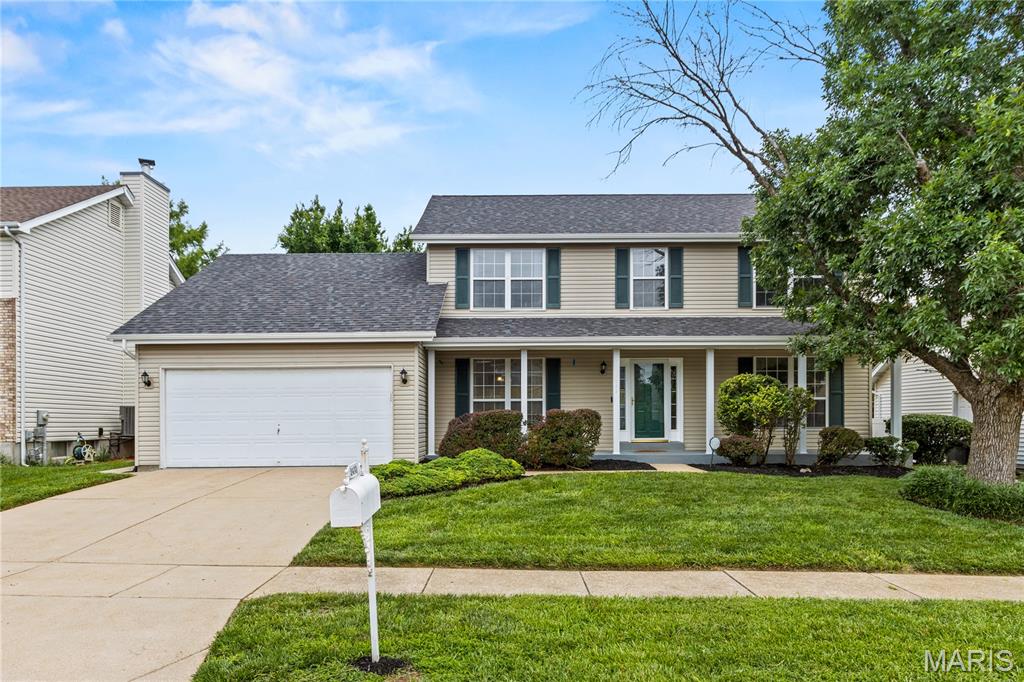 Stunning two-story 4-bedroom, 3.5-bath home nestled on a quiet cul-de-sac in the highly desirable Chelsea Manor subdivision in beautiful Florissant! Offering over 2,500 square feet of finished living space, this professionally landscaped, move-in ready home boasts tremendous curb appeal and updates, including a new roof (7/2025), kitchen flooring, and fresh paint (6/2026). Step inside to a bright, open floor plan featuring separate living and dining rooms, a spacious family room with bay windows and a cozy hearth fireplace, and a generous eat-in kitchen with scenic views of the deck and backyard. A guest half bath and main-floor laundry complete the main level. Upstairs offers four spacious bedrooms, including a primary en-suite with his-and-her closets and a spa-like bath featuring double vanities, a relaxing soaking tub, and a separate walk-in shower. A full hall bath serves the additional bedrooms The finished lower level includes a large recreation room wired for surround sound, a bonus room, a full bath, and plenty of storage. Outside, enjoy the large, level backyard with an expansive deck perfect for entertaining, family gatherings, or relaxing evenings. Conveniently located just minutes from schools, parks, shopping, restaurants, and major highways, this home truly checks every box. Don't miss your opportunity to make it yours!