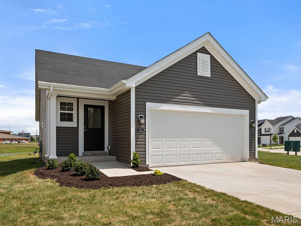 New McBride Homes Carolina ranch 2BR, 2BA will be move-in ready in spring! The main floor features wood laminate flooring, 6ft windows, and a vaulted ceiling. The open layout includes a large living room & a sliding glass door to the backyard. The kitchen has White 42” cabinetry, flush countertop peninsula with breakfast bar seating, quartz countertops & stainless GE appliances! Primary bedroom with a large window, walk-n closet, & private bathroom with 5ft shower & double bowl adult height vanity. Additional bedroom, full bathroom, main floor laundry add convenience. Two car garage! Upgraded chrome plumbing fixtures, ceiling fan prewires in bedrooms, 2 panel white doors & ¾ bath rough in at lower level. Nestled in Truesdale right outside Warrenton, Elkhorn Ridge is just minutes away from shopping, restaurants, grocery stores, & more. Enjoy peace of mind with McBride Homes’ 10 year builders warranty and incredible customer service! Similar photos shown.