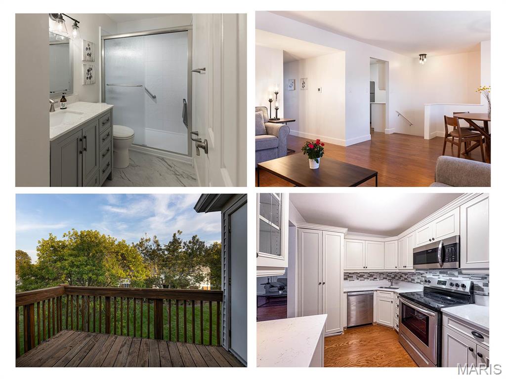 Move right in! Upstairs unit for ease of condo living in a wonderful community with plenty of amenities. Freshly painted, new hardwood flooring, lighting & high end window treatments. The kitchen features new quartz counters, sink & faucet, and new appliances: dishwasher, cooking range/oven, fridge, microwave. Convenient in-unit laundry setup. The beautiful white bathroom was just redone with ceramic tile floor & large walk-in shower with glass doors. Two spacious bedrooms with big closets & organizers. Enjoy grilling on the deck overlooking the common ground. Nest/Yale smart lock system. In Brentwood Forest it's like living in a park: walking trail, clubhouse, tennis courts, outdoor pool, and lake with catch-and-release fishing. Moments from all the shopping in Brentwood Square, Promenade, and Galleria, plus parks, schools, highways, and quick access to downtown Clayton. Popcorn ceilings removed and replaced with smooth finish; this is one of the best units in Brentwood Forest! Location: Upper Level
