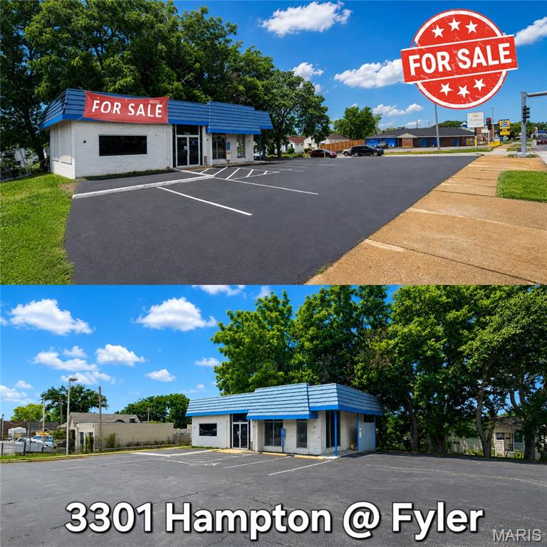 Highly visible standalone commercial building at signalized intersection of Hampton and Fyler offered for sale in South St. Louis City. The property features an existing 1,345+/- SF building with on-site parking and frontage along the Hampton corridor across from Tilles Park. Zoned "F" — Neighborhood Commercial, the site offers flexibility for a variety of retail, service, office, cafe, showroom, or food/beverage concepts. Architectural plans have been prepared for a retail redevelopment, and prior concept plans also contemplate a wine bar/patio-style use with warming kitchen. Proposed improvements include updated storefront areas, service/back-of-house space, restroom, storage, signage, exterior facade upgrades, parking lot sealing/restriping, landscaping, and patio/fenced exterior improvements. The building offers strong redevelopment potential for an owner-user or investor seeking a South City location with visibility, parking, and upside. Roof replacement estimates and renovation concept plans are available for buyer review.