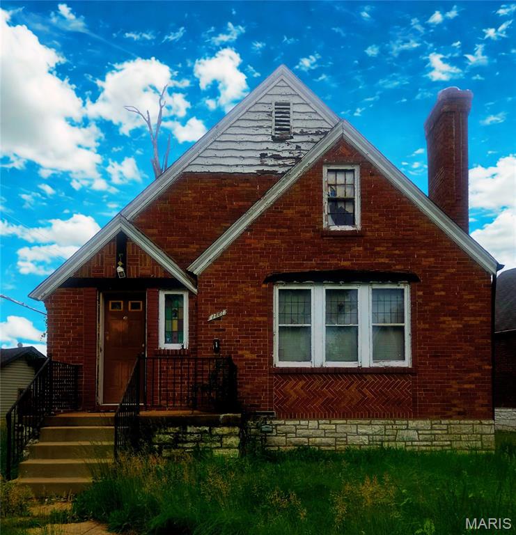 Investor opportunity. 2-bedroom, 1-bath home featuring a spacious living room with fireplace, separate dining room, and eat-in kitchen. The covered porch provides access to the backyard and detached garage. Additional features include a partially finished basement with washer/dryer hookups and attic storage. Property needs updates and presents an opportunity for renovation and value-add improvements.