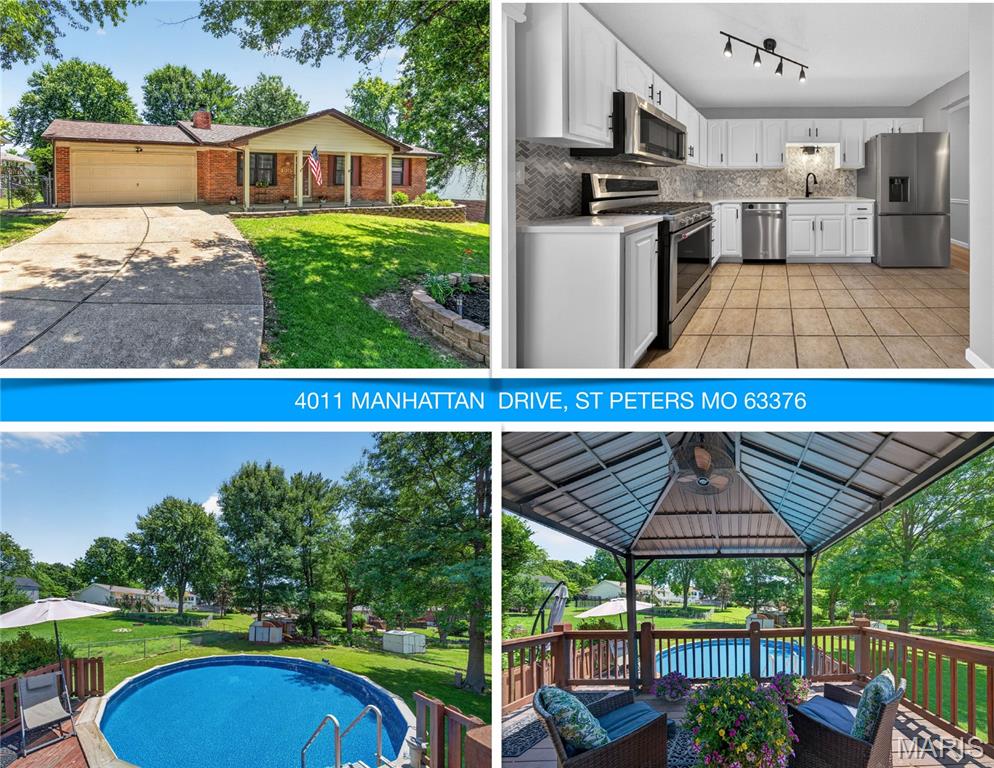 OPEN HOUSE SUNDAY, JULY 5TH, FROM 2 - 4 PM.   Spacious Ranch with AWESOME OUTDOOR LIVING SPACE that includes a COVERED DECK with Place to BBQ, PLUS ABOVE GROUND POOL, AND FENCED YARD!  3 Bedrooms, 2 Full Baths with OVER 1,350 SQ FT TOTAL LIVING SPACE that includes the Partially Finished Walk-Out Lower Level with 4th Sleeping Room and Closet. Updated Kitchen with Quartz counters, Glass backsplash, White Cabinets, Stainless Steel Gas Range/Oven, Microwave and Dishwasher.  Primary Bedroom on Main has On-suite Bathroom wi/ Tiled Shower, Updated Vanity, Toilet, Lighting and Faucets.  2 Additional Bedrooms on Main.  Beautifully updated Guest bath with tub/shower combination, updated vanity, faucets, toilet and lighting.  Spacious Living Room with Gas Fireplace. Access the Amazing Outdoor Space through the Kitchen Sliding Glass Door w/ Plantation Shutters that  leads to the covered deck, above-ground pool and large level fenced yard that is great for relaxing or entertaining.   Highly desirable St. Peters location!!  Predominantly brick home with extended Garage.  Spacious Storage Room in Lower Level.  Over 1,350 sq. ft. of living space includes the 4th sleeping room and walk-in closet. Add your finishing touches to the remaining unfinished Lower Level to add a Family or Rec Room. Brand New Hot Water Heater and Radon Mitigation June 2026. Roof and HVAC Only 7 years old.  AWESOME LOCATION.  Top Rated Schools and NO HOA.