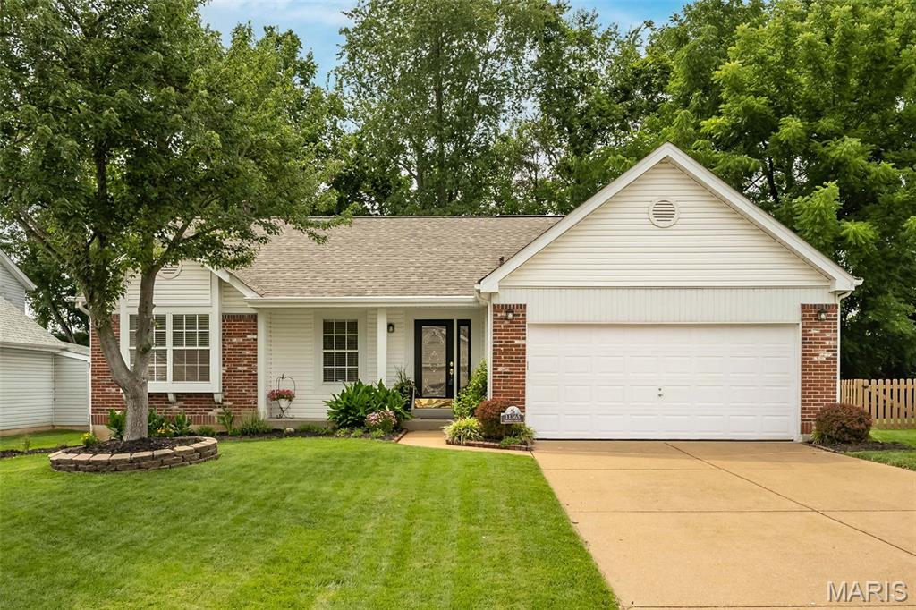 This lovely 3-bedroom, 3-full-bath ranch with covered porch is located in the Northwest Trails subdivision. You’ll enter through the lovely lead glass door into the entry, which has wood floors. The great room has a vaulted ceiling, a gas fireplace, new ceiling fan. French door that leads to the covered deck which also has a ceiling fan. Great for outdoor entertainment. Fantastic fenced yard. The Dining room has vaulted ceiling and wood floors with a new light fixture. Opens to the great room and kitchen area.  Kitchen has new stainless appliances, fridge stays with the house as does the microwave, there is also a Pantry and exit to the 2 car garage. Hall bath has single vanity with tub/shower combo. Primary bedroom has a walk-in closet, vaulted ceiling.  The bath has a large tub, a separate shower, and a double vanity.  Bedroom 2 and 3 each have double closet door. Laundry is located on the main floor. Washer and dryer stay with the house. Finished lower level with large recreation room, multipurpose room, and 3rd bath. New carpet on upper level, carpet on lower level – 2025, new roof, freshly painted and located on a cul-de-sac. Has already passed Maryland Heights municipal inspection. Close to major highways. You won’t want to miss this charming ranch. Open house 1-3 on Sunday June 28.