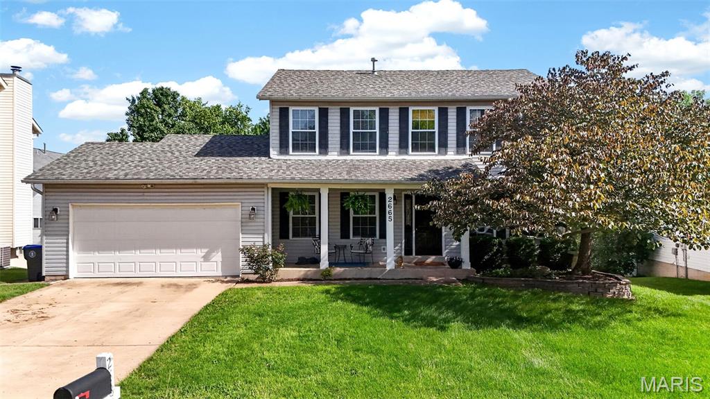 Come see this large 2 story on good sized lot with fully fenced in backyard. Covered porch, nice landscaping and 20X20 2-car garage. Enter you will notice the large dining room and nice living room or great office space. Large family room with 5 window bay overlooking the large yard with mature trees & a floor to ceiling brick fireplace. Large kitchen with center island, stainless steel appliances, pantry, nice oak cabinets and ceramic tile floor. Breakfast room with ceramic tile floor & walks out to large newer deck built in fall of 2024. Large main floor laundry room. Also, ½ bath on main. Up you will find huge primary suite with walk in closet and large bath w/separate tub and shower, sink with makeup area. 3 other good-sized bedrooms and a hall full bath. Walk out lower level with rough in for full bath. Roof is architectural shingles replaced in 2019. Extra blown in insulation in attic of home and garage done in Dec 2024. Home warranty is included by seller.