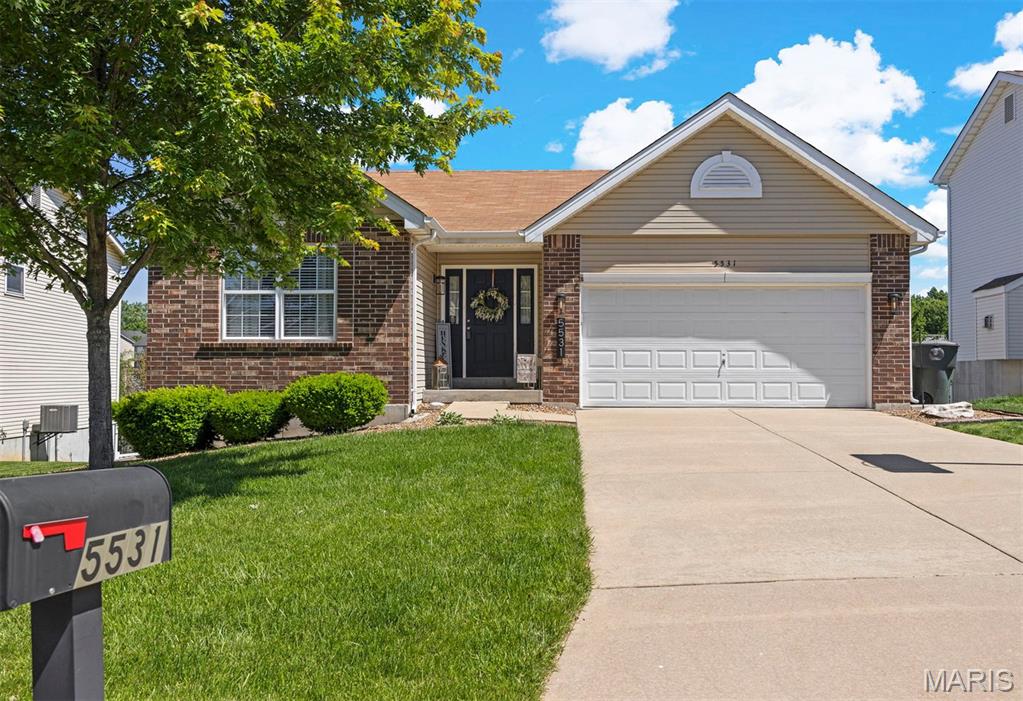 3 bedroom, 3 bath ranch home nested in Cottleville.  This well cared for home offers great curb appeal, 2 car garage, and vinyl siding. The entry foyer welcomes you to neutral decor, you will appreciate the updated lighting, soaring vaulted great room ceiling, cozy gas fireplace, plus open floor plan to enjoy conversation in the breakfast room and great room.  The cooks kitchen offers 42" cabinets, stainless dishwasher, solid surface range, pantry and a light and bright breakfast room.  The primary suite with ceiling fan, walk in closet and ensuite featuring dual sinks, walk in shower and easy care vinyl flooring.  Divided floor plan gives you 2 more nice sized bedrooms with ceiling fans.  The common bath is in a convenient location with tub shower combination.  The finished walkout lower level adds even more living space with full bath, rec room and family room.  Large laundry and storage area plus a second bonus storage area.  Close to shopping, dining, parks and highway access.  Updates include HVAC less than a year old, hot water heater less than 2 years old, updated light fixtures and ceiling fans.  Cottleville offers a lifestyle so many are searching for.  Golf carts are enjoyed in Cottleville - trails and sidewalks have just been created to get you into the Old Town Historic District.  Cottleville is where quaint outside patio dining, stepping inside a historic building to enjoy a bite to eat or stop in for ice cream plus boutique shopping are part of why people want to own a home in the area.  Plan to visit this home starting on May 18th - schedule your appointment today.