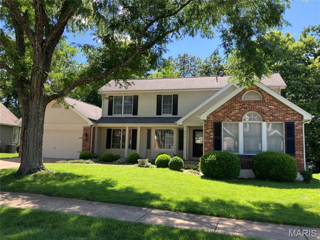 Thinking about relocating to Lake Chesterfield? Desirable one and a half story with a great floor plan offering a big kitchen and dining area,  a welcoming family room, and a spacious primary main floor bedroom. Lots of special features including vaulted ceilings, a beautiful coffered ceiling in the formal dining room, six panel doors, and lots of the natural lighting. There are three nice sized bedrooms on the second level with a full bath. Plenty to do, enjoy access to lakes, pools, clubhouse, sport courts, and walking trails. Home has some updating needs but seems sound. HVAC has been updated within the last 5-7 years. Fence rear yard and backs to trees offering privacy.