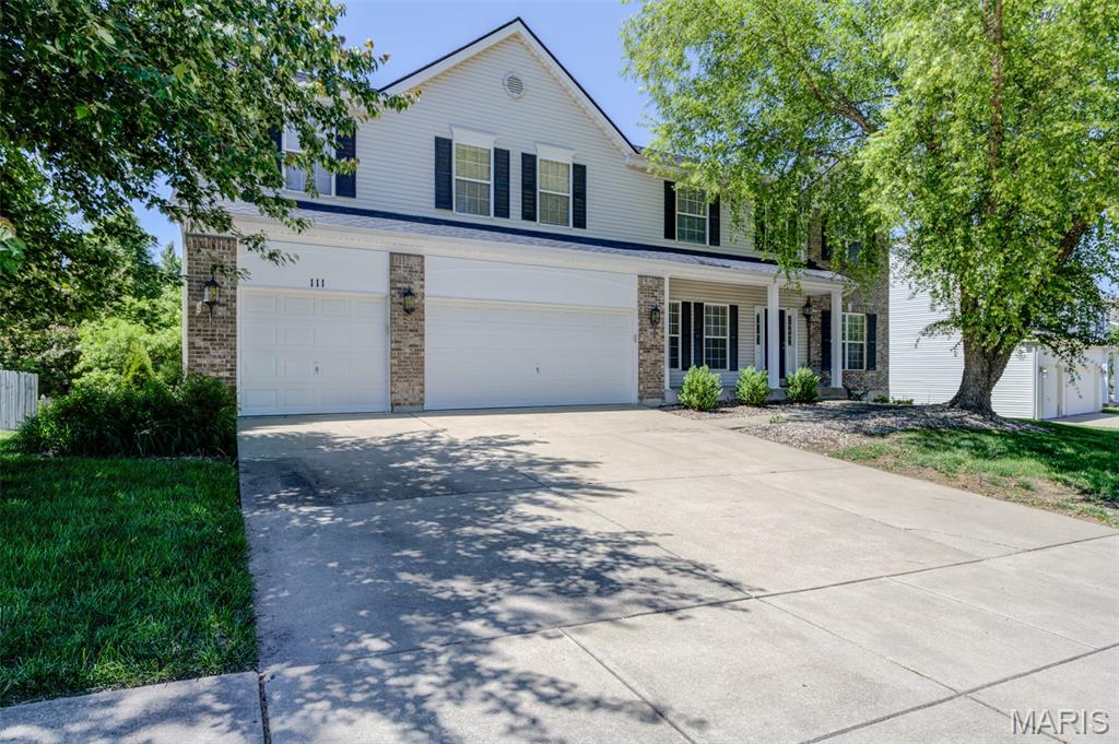 ***Back on Market-Buyers denied a loan***  Welcome home to 111 Matthews Drive, conveniently located off Hwy Z in the desirable Stone Meadows subdivision! With over 4,900 square feet of living space, this home offers spacious rooms designed for both entertaining & everyday comfort. Step inside from the 3-car garage into the oversized laundry room with utility sink & plenty of space for a convenient drop zone. The main level features a spacious kitchen with adjacent powder room, formal dining room, cozy family room with gas fireplace & a versatile flex room perfect for a home office, playroom, or sitting area. Upstairs, the impressive primary suite boasts vaulted ceilings, an oversized walk-in closet, & a private ensuite bath with dual vanities, separate soaking tub & shower, & water closet. 3 additional generously sized bedrooms, all with walk-in closets complete the upper level, along with 2 additional full baths, including a Jack-and-Jill bath & a private bath. The large loft area offers endless possibilities for a media room, study space, or additional lounge area. The finished lower level adds even more living space with a 5th bedroom, 4th full bath, office area, & expansive recreation room with walk-out access to the backyard. There is also ample storage space remaining in the unfinished portion of the basement. Enjoy all the amenities Stone Meadows has to offer, including 2 pools, clubhouse, & sidewalks perfect for evening strolls. Conveniently located near restaurants, shopping, & schools. This home is ready for your personal touch & a little TLC, a fantastic opportunity to make your dream home a reality!