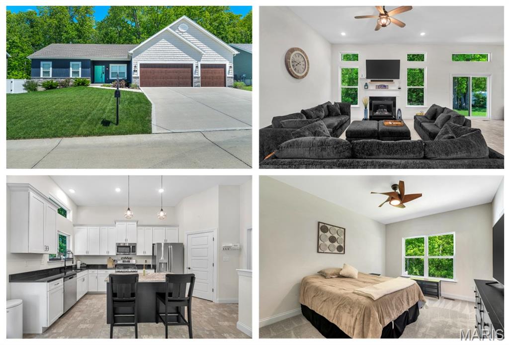 Step into effortless modern living at 584 Lakewood Dr! Built in 2022, this beautifully maintained 3-bedroom, 2-bath ranch blends modern style, everyday comfort, and easy functionality. The open-concept layout features soaring ceilings, elegant transom windows that fill the home with natural light, and a seamless flow between the kitchen and living areas, creating the perfect space for both relaxing and entertaining.
The designer kitchen is sure to impress with stainless steel appliances, granite countertops, soft-close cabinetry, a center island, and abundant prep space ideal for hosting family and friends. The spacious primary suite offers a peaceful retreat, complete with a luxurious ensuite bath featuring a large picture window that creates a bright, spa-like feel. Contemporary finishes continue throughout the additional bath, including a spacious walk-in shower. Thoughtfully designed for comfort inside and out, this home also includes a dedicated laundry room, attached 3-car garage, and an inviting front porch perfect for morning coffee or evening unwinding. Step outside to enjoy the backyard oasis with mature trees that create the perfect setting for a hammock and peaceful outdoor relaxation. Outdoor entertaining is elevated with built-in Sonos speakers, making gatherings even more enjoyable. Located in a desirable community with access to a subdivision pool and clubhouse, this move-in ready home offers the perfect blend of style, convenience, and modern living. Close to shopping, dining and schools!