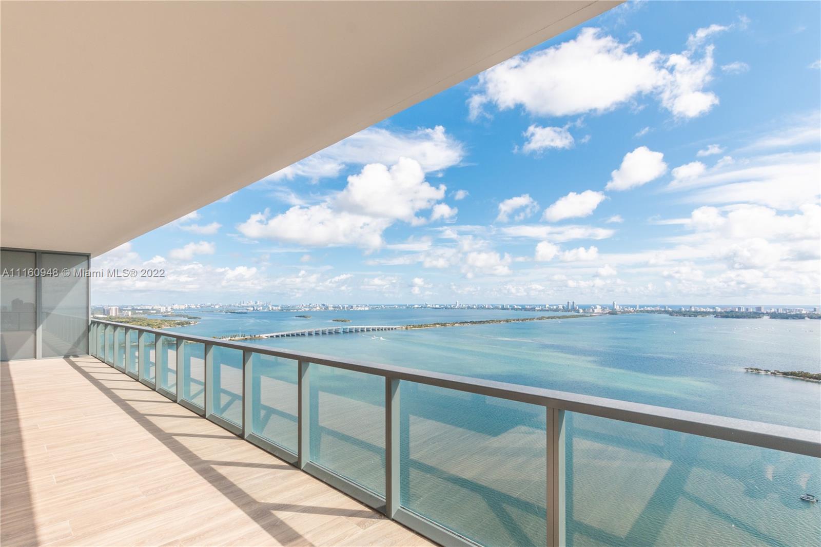 Welcome to Elysee, the very first luxury boutique building in Edgewater. From the moment you walk into this Gorgeous 5 bed/ 5.5 bath residence, you are struck with stunning, unobstructed Bay views. Step out onto your 8ft deep balcony & take it all in. Rising 57 floors above Biscayne Bay, Elysee features 2 units per floor, all flow-through. Private elevator foyers, marble baths, Italkraft kitchens, 
All bedrooms have custom high-end closet millwork Master closet includes custom designed island with quartz countertop Motorized window shades Kitchen backsplash – Bianco Carrara polished mosaic Complete Crestron Lighting, Shades, Climate & AV Integrated Control System Amenities include sunrise & sunset pools, waterfront fitness center, 30th floor Sky Lounge with theatre & private dining room.