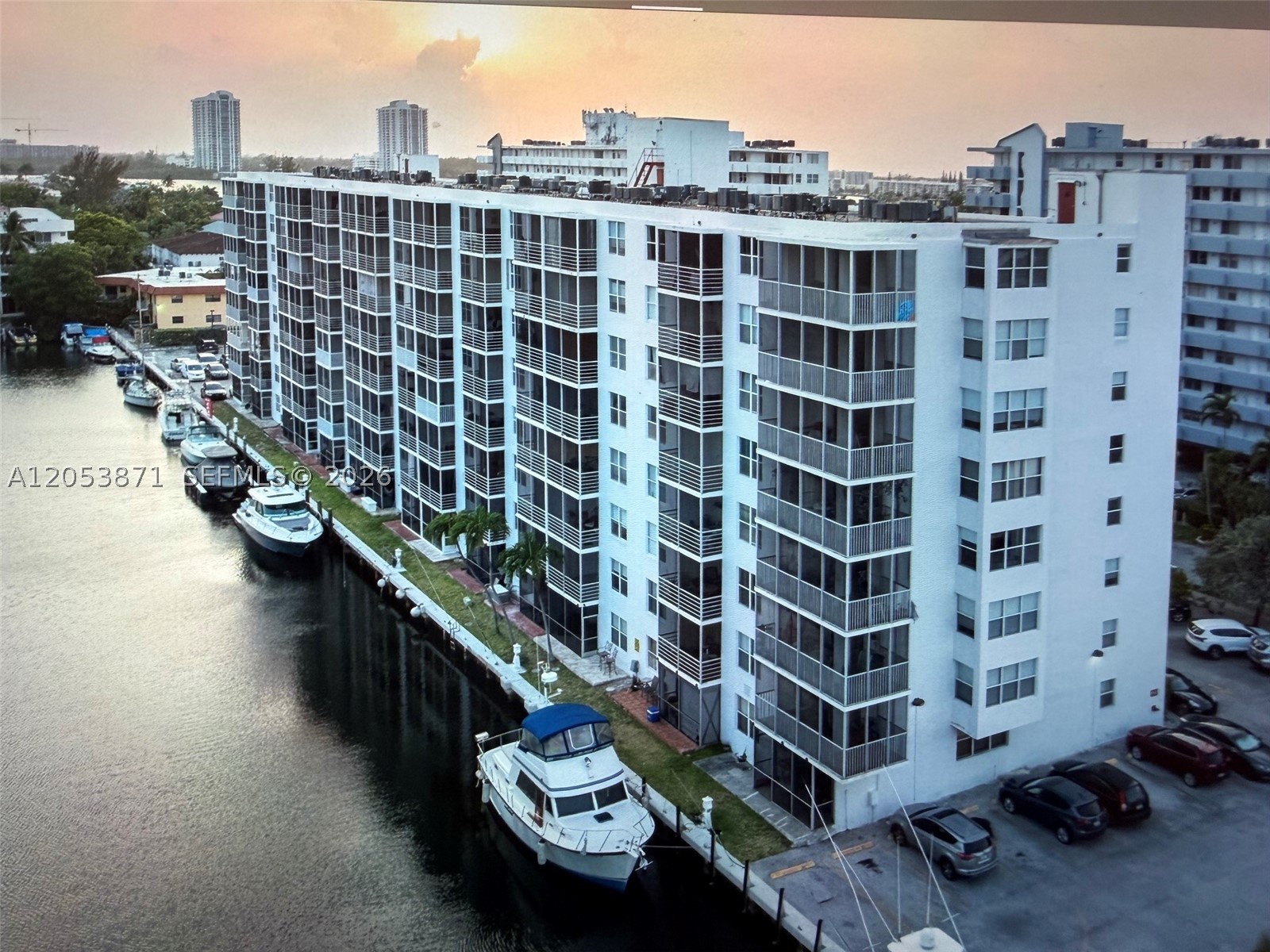This unit is rented. It's perfect for investors.  Beautiful large 2 bedroom and 2 bathroom condo. Spacious living room and dining. Huge walk in closet in master bedroom. Large balcony with screened     porch overlooking a canal offering amazing sunrise and sunset views. More than 1.000 sqf of living area and plenty of storage space. Gym, swimming pool, barbecue grills, assigned parking space + guest parking. No age restrictions, pet okay. Walk distance to supermarket, shopping, restaurants, movie theater, and transportation. 24 hours notice for showing.