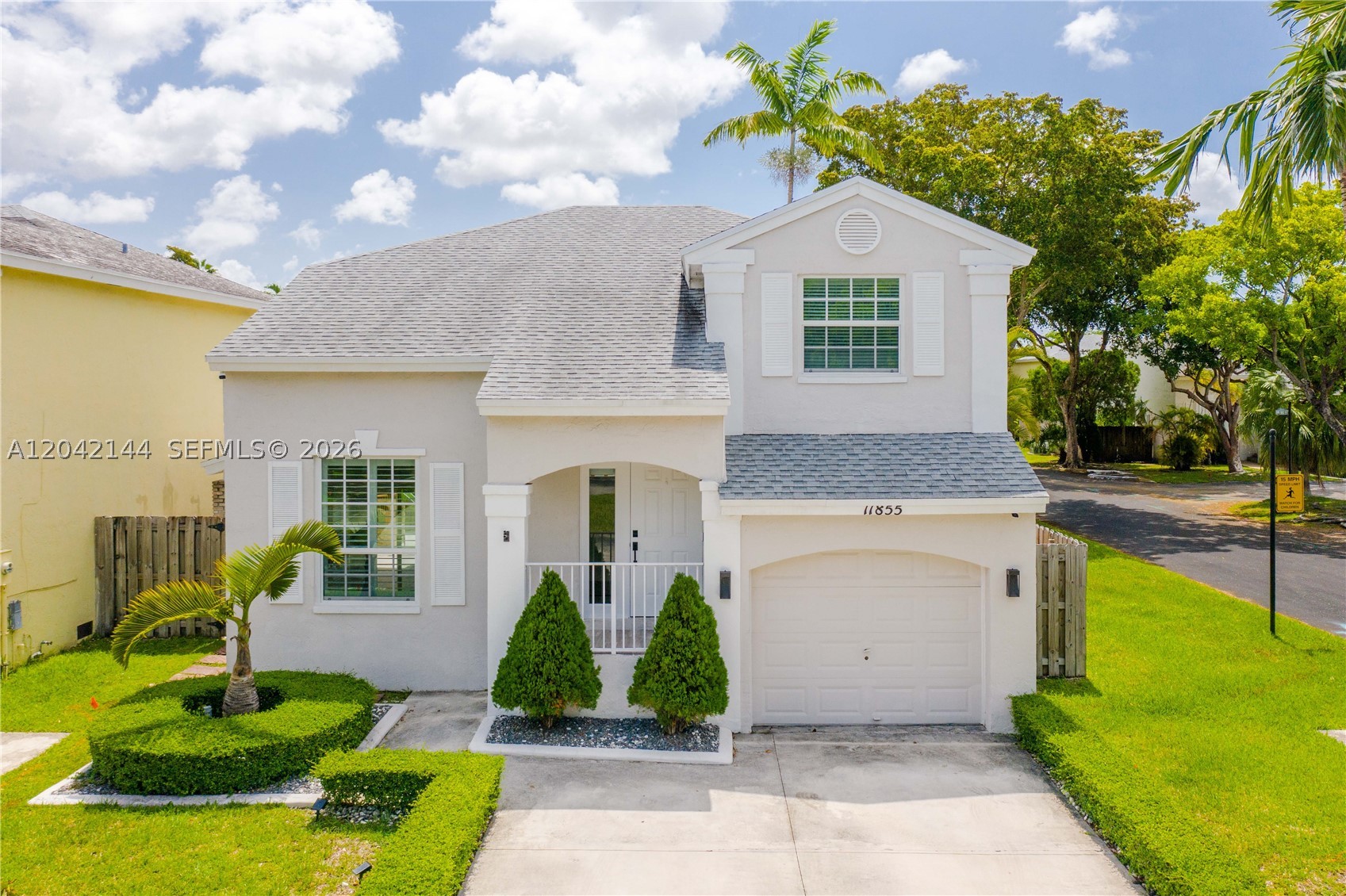 Beautifully updated and truly move-in ready, this three-bedroom corner home is located in the desirable Amaretto community in the heart of Kendall. Designed with a modern farmhouse aesthetic, the home features porcelain flooring, high ceilings, hurricane-impact windows and doors, plantation shutters, dimmable window shades, and stylish LED lighting throughout.

The contemporary kitchen is highlighted by cascading quartz countertops, modern cabinetry, and stainless steel appliances. All bathrooms have been tastefully renovated, including the impressive primary bathroom, while the spacious primary suite also offers a walk-in closet. The converted garage provides valuable additional living space that is ideal for a home office, media room, gym, or playroom.

Additional features include a 2017 roof, a 2018 A/C system, a newer washer and dryer, and a concrete patio deck perfect for entertaining or relaxing outdoors. Residents of Amaretto also enjoy access to community amenities, including a swimming pool and tennis courts.

Conveniently located near the shops, restaurants, grocery stores, and entertainment options at The Palms at Town & Country and Kendall Village Center. The nearby Florida Turnpike and major thoroughfares provide easy access to Miami’s business, cultural, and entertainment destinations.