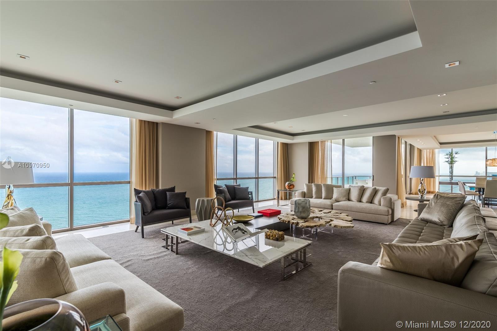 Don't miss this opportunity to Own your own Mansion in the Sky. This Magnificent Full Floor Tower Suite (3701 and 3702 combined) will take your breath away. Enjoy 360 degree views, private Swim Spa, Onyx His and Her Bathrooms, and State of the art Upgrades throughout. Residence boasts 9218 Interior sqft and 11,069 sq ft of Total living area with 5 Bedrooms and 7.5 baths. Luxurious State of the Art 5 star Building offers 24 hr Security, Doorman, Beach and Pool Service, Movie Theater, Gym, Wine and Cigar Lounge, Game Room and so much more.
