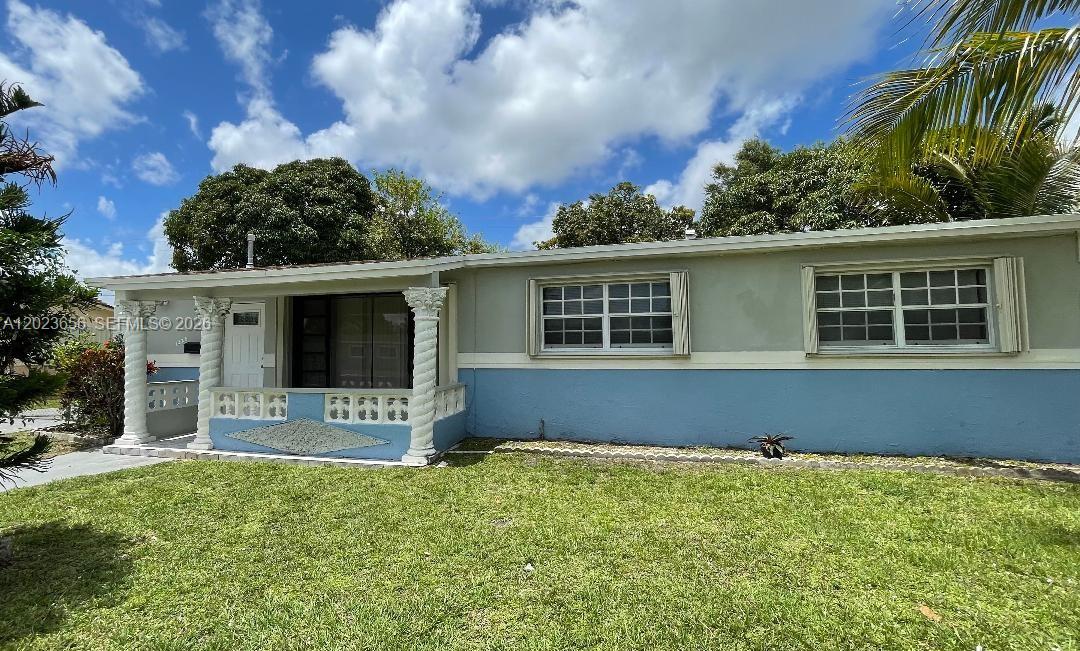 Location!! Location!! Discover the charm of this beautifully 4/2 updated property, featuring a stunning new landscape that is currently under construction. Large partially fenced backyard with tropical fruits trees, accordion shutters, 2021 roof, 1 yr ac, nice kitchen. No HOA. Close to turnpike, Hard Rock Stadium, 441, I95, University, Schools and 826. The home boasts freshly laid sod, creating a lush and inviting green space perfect for outdoor gatherings or quiet moments in nature. A brand-new asphalt driveway enhances the curb appeal, providing a smooth and durable entrance to your home. Additionally, a freshly painted walkway guides you to the entrance, adding a touch of elegance and warmth. A must see to appreciate, look no further, you have just found your new home.......THIS WON'T LAST!!!