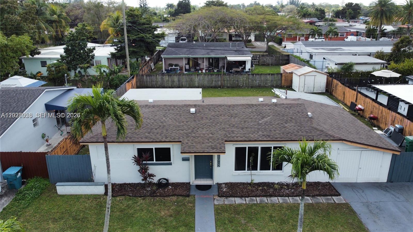 Fully renovated 3/2 house in the desirable, quiet, and safe community of Tamiami, right off Bird Rd. just west of the Turnpike. This one-story house is 1659 sq. ft. with brand new A/C, kitchen, and baths. The kitchen has a beautiful dining area with an open space layout. Ample renovated bedrooms. Impact windows and roof redone in 2025. Both bathrooms with shower. Back cover terrace, and huge backyard with a shed for additional storage. One car garage and side entrance for added convenience.