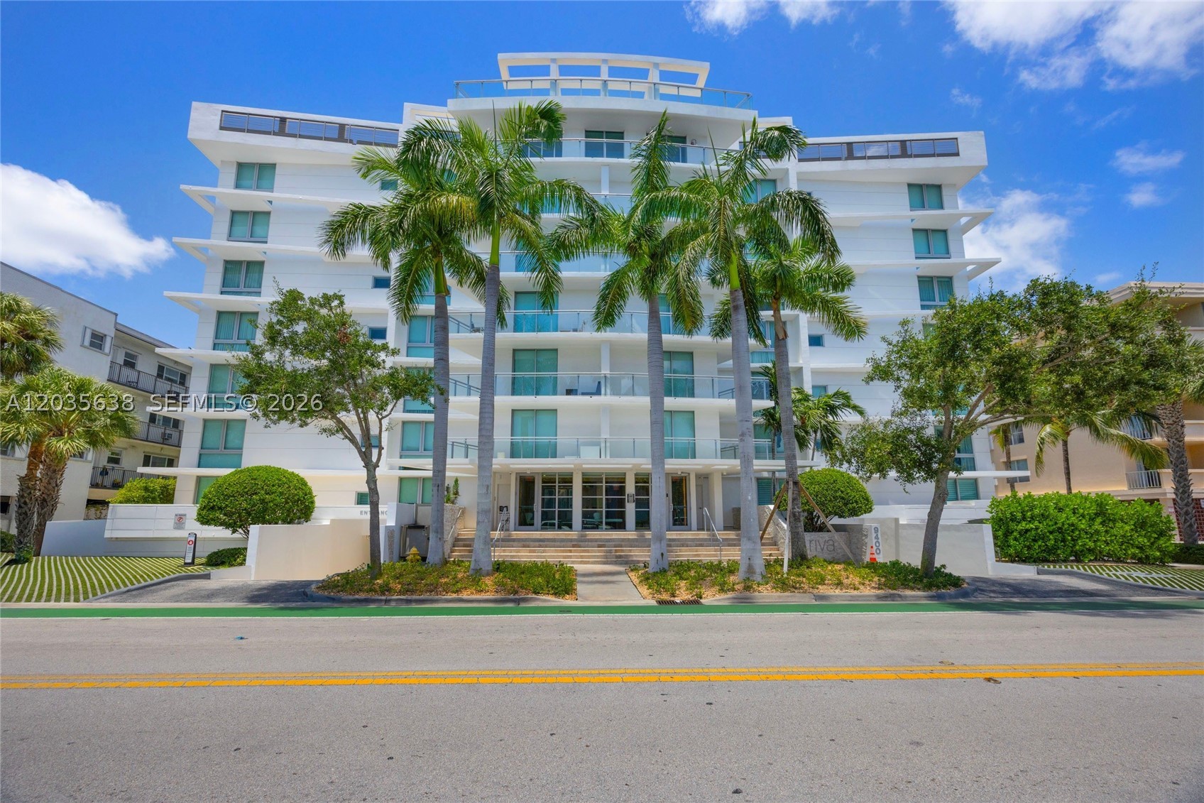 This stunning 4 bedroom, 4.5 bathroom first floor unit encompasses 2,483 interior square feet plus a spectacular oversized wrap-around terrace overlooking the water.  Double doors welcome you to the open-concept condo that feels like a single family home, complete with its own yard space off of the terrace!  The living room, dining room, and kitchen flow seamlessly into one another and all enjoy beautiful views.  The expansive primary bedroom feels ultra-private and its large bathroom features a separate tub and shower, plus dual vanities. Each of the other 3 bedrooms includes a lovely en-suite bathroom and excellent storage.  There are two parking spaces plus valet, in-unit laundry room, and fine finishes throughout.  Located in exclusive Bay Harbor Islands, Riva Bay is a 25 unit boutique building with a gorgeous pool, gym, and more right in the heart of it all.