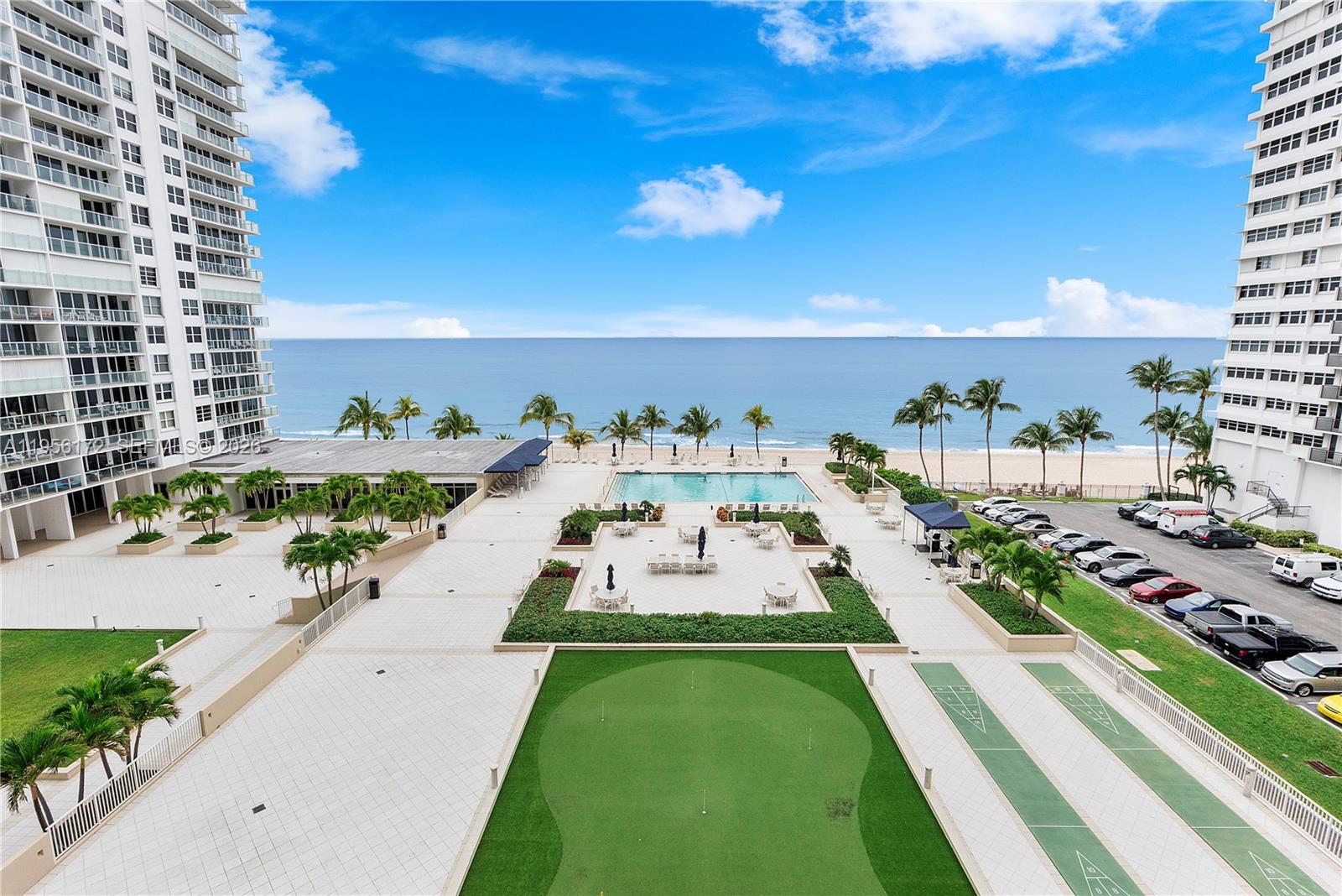 Exceptional ocean and Intercoastal views from every angle. 2-bedroom, 2-bath unit offers stunning ocean and pool views, with beautiful vistas of both the ocean and city from the east and west sides.

The interior features an open floor plan with floor-to-ceiling windows, tile flooring, a wide balcony, and a spacious kitchen equipped with stainless steel appliances. The primary suite includes a walk-in closet and additional large storage space, while both bedrooms offer city views. For your convenience, the unit also includes a private laundry room, extra storage, and a semi-private elevator.

Residents enjoy a variety of amenities, including:

- 24-hour security and valet parking
- Garage parking
- Beautiful pool area and private beach access
- Putting green and exercise room

The property is ideally located just minutes from a range of local restaurants and shopping centers. Fully funded reserves and has passed its 50-year recertification.