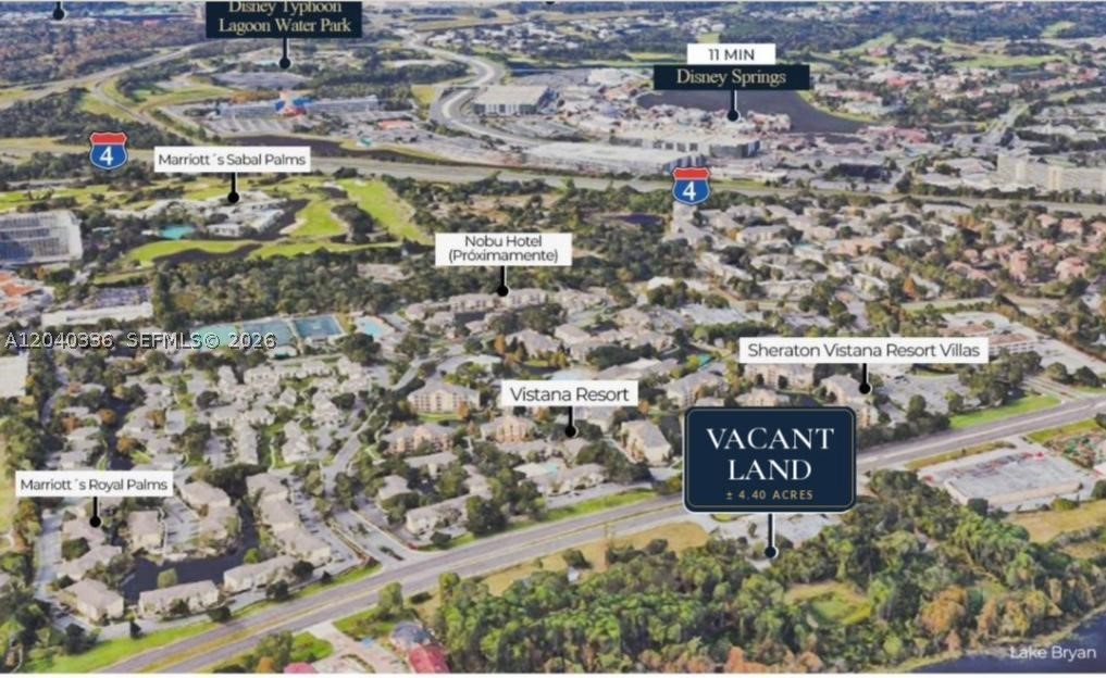 Exceptional opportunity to acquire a prime 3-lot assemblage (sold together) located at 13709, 13701, and 13651 S Apopka Vineland Rd, Orlando, FL 32821, directly in the heart of Orlando’s premier tourism corridor. These parcels combine for a total of 4.58 acres and offer high visibility frontage along SR 535 (Vineland Road) with additional Lake Bryan exposure, creating a rare dual-frontage development site in one of Central Florida’s strongest growth markets. Located just minutes from Walt Disney World, this site sits directly across from the 1,682-unit Sheraton Vistana Resort Villas and adjacent to the upcoming 547-unit Planet Hollywood Premier Residences development, placing it in the center of major hospitality expansion and sustained tourist-driven demand. The property is also surrounded by key retail and entertainment destinations including the Orlando Vineland Premium Outlets and the International Drive corridor, while SeaWorld Orlando and Universal Orlando Resort are both within a short drive. Orlando International Airport is approximately 15–20 minutes away, providing strong regional and international connectivity. The property is zoned PD (Planned Development) and supports tourist commercial development including hotel, retail, and quick-service restaurant (QSR) uses, making it an ideal opportunity for developers and investors seeking immediate upside in a proven high-traffic corridor.