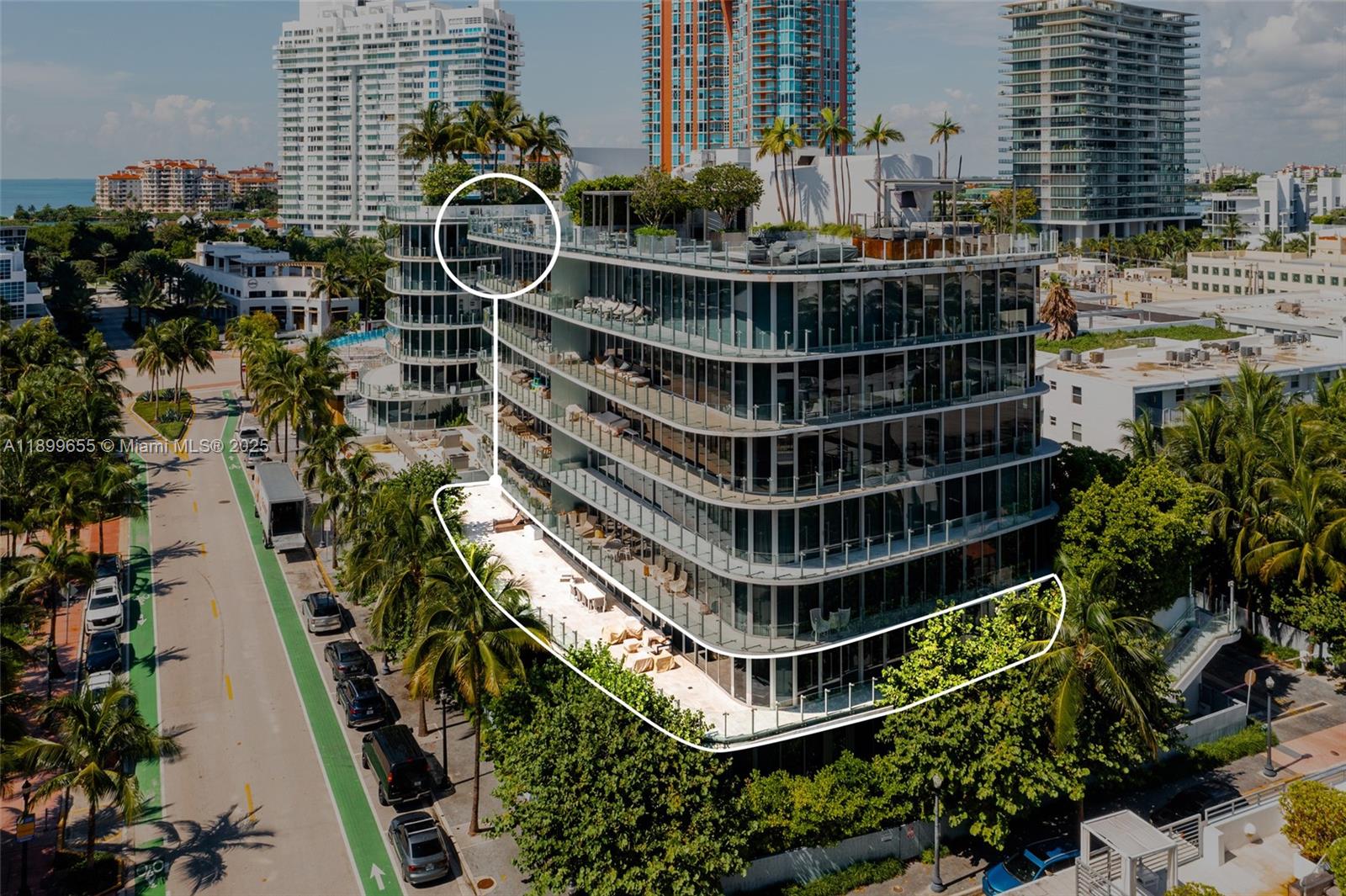 Rarely available patio oasis with 5,586 SF at One Ocean, a boutique building in the exclusive South of Fifth neighborhood designed by renowned architect Enrique Norten.
Two units into one seamless layout with 10-foot ceilings and floor-to-ceiling windows. Accessed through a private foyer and elevator, this full-floor, one-of-a-kind patio home with private hot tub and surrounded by lush tropical landscaping, sits steps from the beach.
It has 5 bed, 5.5 bath, staff quarters, and a chef’s kitchen, Sub-Zero and Wolf appliances. 
One Ocean offers world-class amenities including an infinity-edge pool deck by Swiss landscape architect Enzo Enea, beach service, 24-hour concierge, fitness center and spa, Zen park, security, and valet service.

A true sanctuary in the heart of South of Fifth.