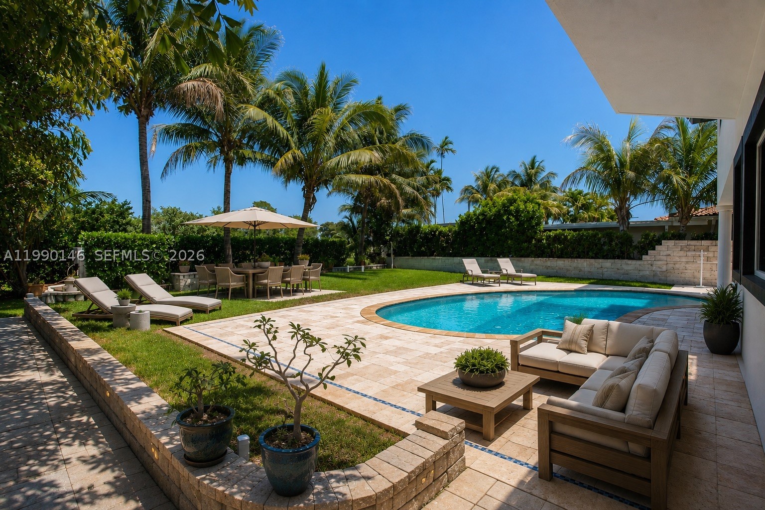 Located on a private gated island in Miami Beach, this residence sits on the 12th hole of the Miami Beach Golf Club and features one of the best lots on the island with beautiful golf course views. The home offers all impact windows and doors, spacious light-filled living areas, and a chef’s kitchen designed for cooking and entertaining. Newly renovated bathrooms and showers add a modern touch. The oversized backyard overlooks the fairways and features a pool and generous outdoor space. Short walk to the beach and residents enjoy close proximity to the golf clubhouse, tennis courts, and Fairway Park, all just minutes from Miami Beach’s beaches, dining, and shopping.