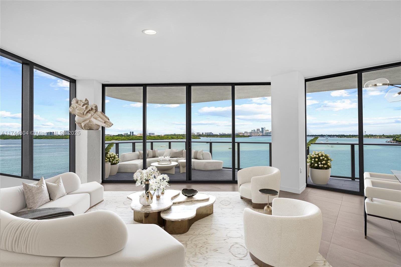 BEST LINE! CORNER unit with Breathtaking Bay views! Stunning 4 BEDROOMS en-suite, 5 baths + HUGE DEN with NATURAL light & bay views, 533 sqft of TERRACES. Floor-to-ceiling IMPACT windows, PRIVATE elevator leads to your foyer, OPEN-CONCEPT with ITALIAN porcelain flooring & BARAUSSE ITALIAN doors. SNAIDERO kitchen cabinetry, MARBLE countertops, top-of-the-line MIELE appliances, luxury baths with STATUARIETTO MARBLE, Italian MILDUE cabinets, & DORMBRACHT fixtures. Designed by the award-winning ARQUITECTONICA, brought to life by VALERIO MORABITO & Ugo COLOMBO. Exclusive marina, rooftop pool, summer kitchen with bay views, Technogym, & wellness spa. 2 ASSIGNED PARKINGS, EV charging, 1 STORAGE, 24-hour Valet. Minutes of Bal Harbour Shops, Four Seasons, St. Regis, fine dining, Parks, & more!