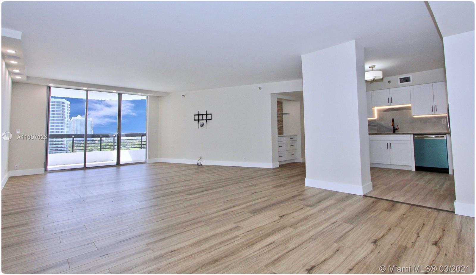One of a kind. Completely remodeled 2 beds and 2 full bathrooms. Enjoy beautiful views of the bay, Turnberry Golf Course, skyline and the marina from this spacious apartment in the prestigious Mystic Pointe. Natural lights flowing through this modern apartment located on the 11th floor. Apartment features an exquisite open kitchen with brand new appliances. New washer and dryer. Split floor plan 2 bedrooms, 2 baths, balcony with breathtaking views. Full building amenities including: Fitness center, heated pool, Jacuzzi, game room, library and 7 clay tennis courts, basket ball court, pickle ball. Mystic Pointe is a desirable and all-inclusive gated community.