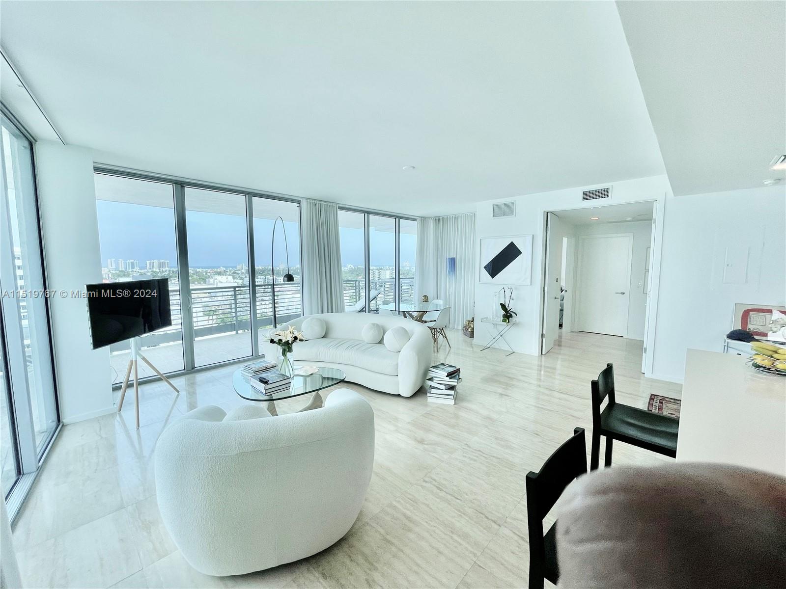 Chic residence in one of Miami Beach's most elegant boutique buildings. Situated on a quiet cul-de-sac on the bay, Capri South Beach is just three blocks from Lincoln Road. Oversized wraparound terraces provide panoramic views of Miami Beach and Biscayne Bay. Unit features Wolf, SubZero, and Miele appliances. Building offers 24-hour concierge, complimentary valet parking, a state-of-the-art gym, bayside pool, spa, towel service, and private marina. 2nd Bedroom is functionally set up as a den with pull-out sofa. Inquire with agent for images of furnished apartment. Available April 1 - November 30, 2024.