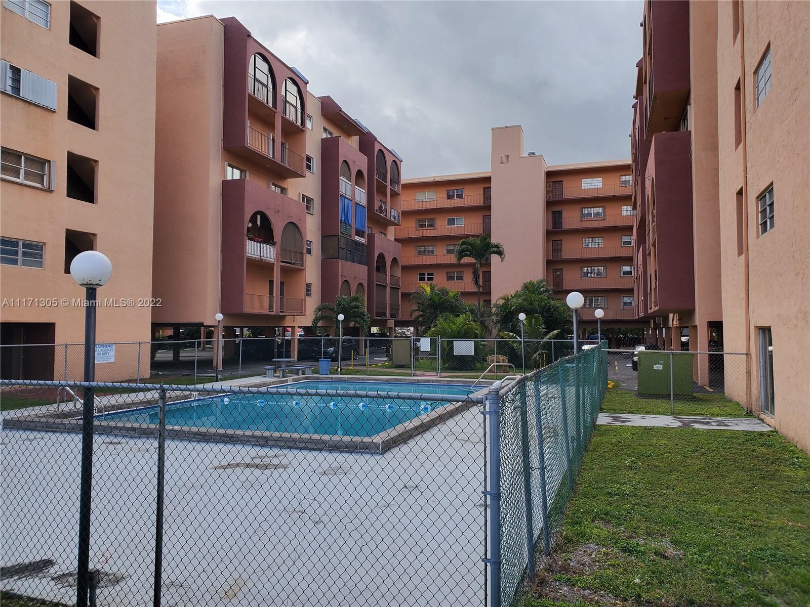 Attention Cash Buyer ! Golden Gate Condominium ! Central Location in East Hialeah this Property Features 1 bedroom 1.5 baths with 725 SF, 1 Assigned Parking, Community Pool & Gated.  The Property is in Original Condition, needs total updating.
