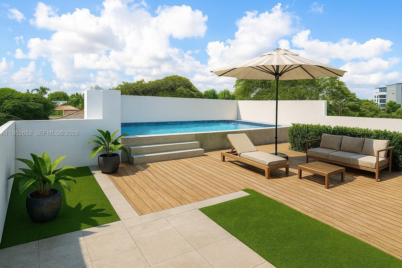 This brand-new 2026 build townhouse, with 3,653 sq. ft. of luxury living space, offers 3 spacious bedrooms, each with an ensuite bathroom. The master suite is a private retreat with custom closets and a spa-like bathroom. The top-of-the-line kitchen features premium appliances, perfect for any chef. Enjoy the rooftop pool and terrace with stunning views, and a dedicated movie theater for entertainment. The one-car garage adds convenience. Located in a prime area, this townhouse combines modern design, high-end finishes, and an unbeatable location. New construction will be completed in March 2026. Don’t miss out on this incredible opportunity to own your dream home!