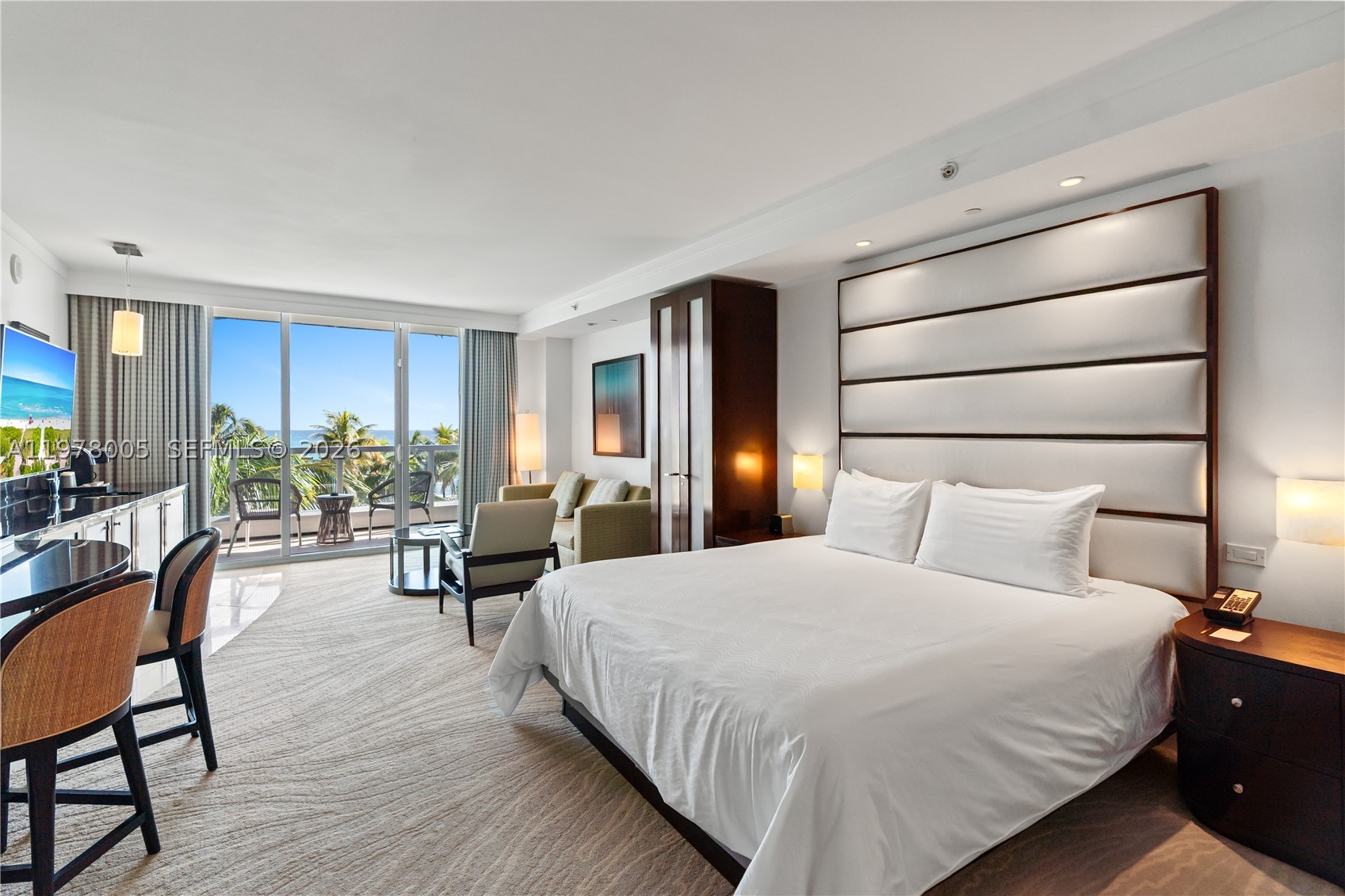 Rarely available Fontainebleau III Jr Suite with direct, ocean and pool views. Enjoy full-service, resort-style living with world-class amenities across 22 oceanfront acres in Miami Beach. Offered fully furnished, featuring a king bed, spacious marble bath, and a sleeper sofa. Option to enroll in hotel rental program & receive income while away or self-manage doing nightly rentals. Seller motivated. The Fontainebleau resort offers award-winning restaurants, LIV night club, Lapis spa & state-of-the-art fitness center, bakery, shops, full-service salon and more. Maintenance fees include all utilities: AC, internet, cable, electricity, valet + daily free breakfast in owner's lounge. The pictures and video seen are of a similar unit.