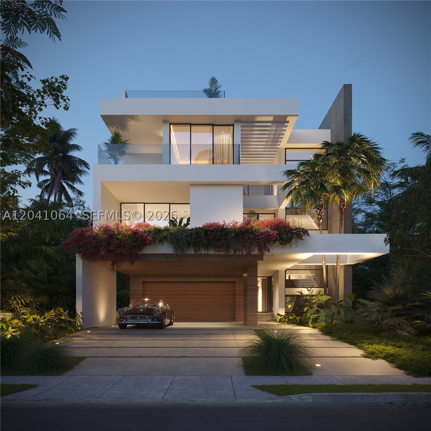 Introducing Casa Vanda, a waterfront Tropical Modernist residence by Sunland Group in Miami’s coveted Belmar neighborhood. Currently under construction and expected to be completed in Q4 2026, this three-level home is situated on a 9,185 SF lot with 50 feet of canal frontage, no fixed bridges to Biscayne Bay, and direct water access. Offering approximately 4,800 SF of interior living space, the residence features 5 bedrooms, 5 full bathrooms, and 1 half bath, with floor-to-ceiling glass, expansive terraces, and a covered outdoor living area designed for a seamless indoor-outdoor experience. The MiaCucina kitchen is appointed with custom cabinetry and premium appliances, while the primary suite offers a private terrace, sitting area, and spa-inspired bath. Additional highlights include a rooftop terrace with bay views, elevator, integrated two-car garage, pool and spa, outdoor kitchen, full home automation, and private 50-foot dock. Set within Belmar, a quiet hidden waterfront gem with a marina-like atmosphere, Casa Vanda offers rare waterfront living in one of Miami’s most desirable enclaves.