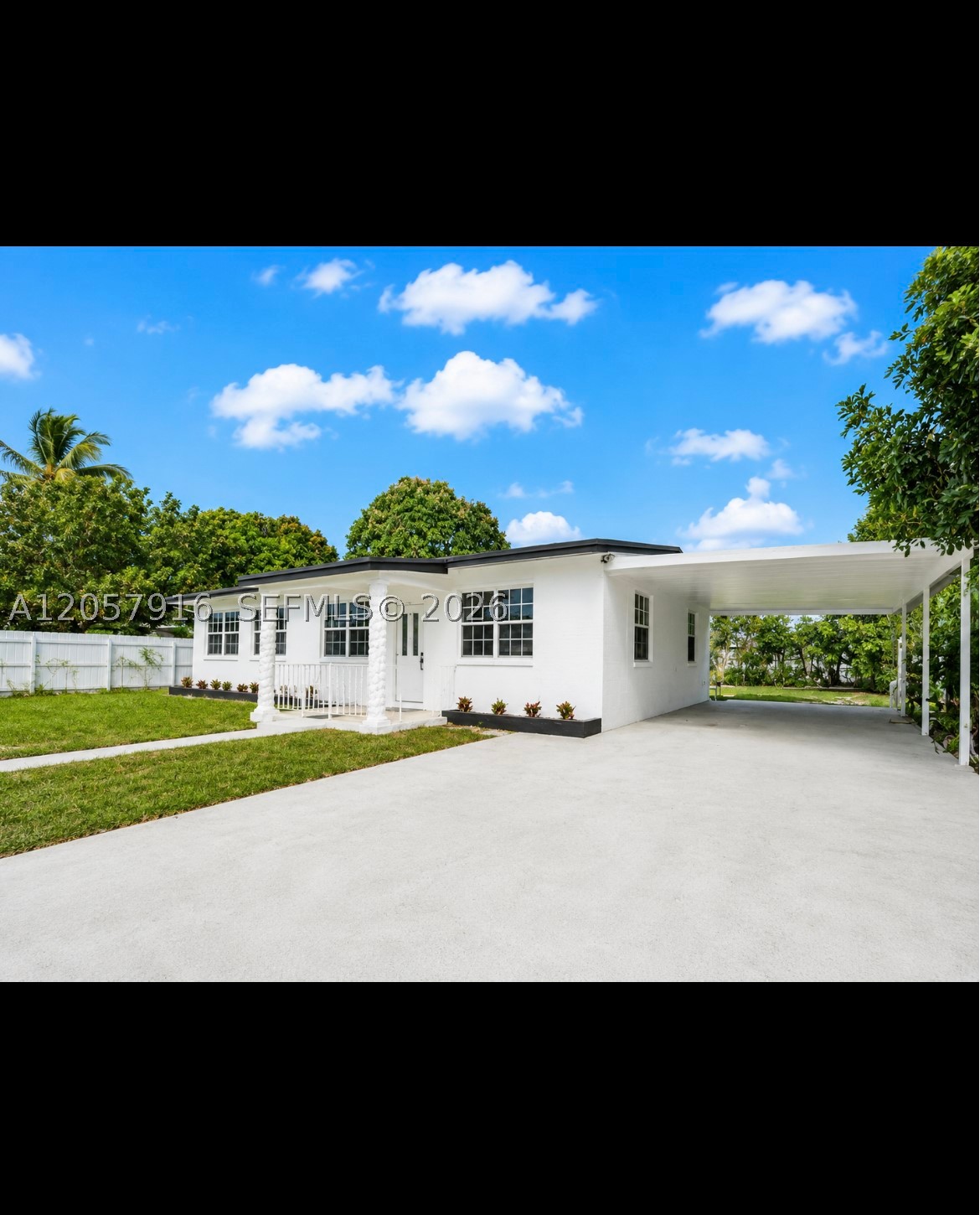 Welcome to your dream home in Miami Gardens. This Complete remodeled property features a brand-new roof, New floors, new kitchen cabinets, and countertops, Interior and exterior paint, New central AC and other upgrades. This property has a large fenced in patio, a 2 car carport, Iron fence around the front and chain link in the back. Very spacious home with very spacious bedrooms.