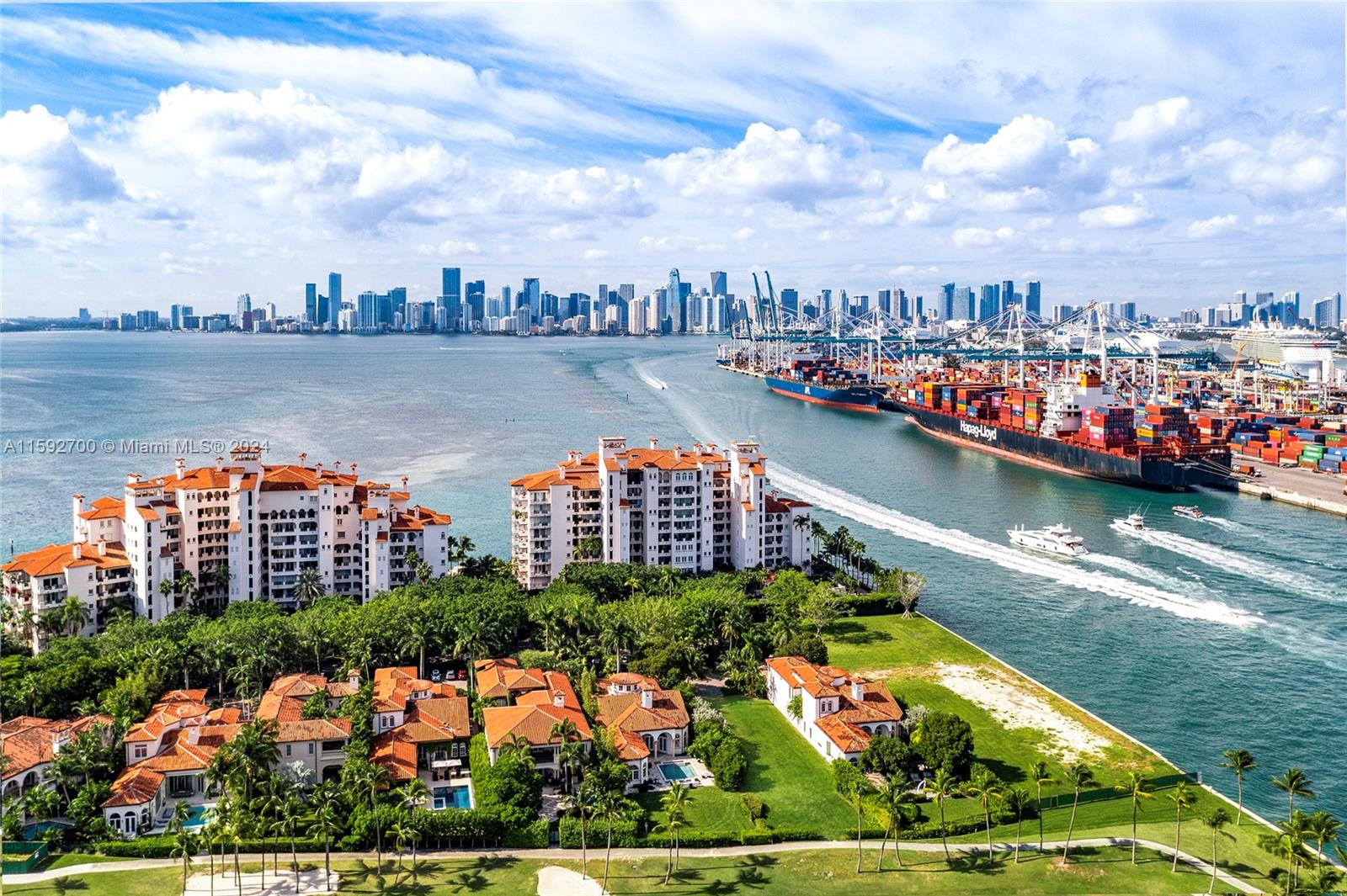 Located in the Bayview section of Fisher Island, the unit offers 4 bedrooms/4 bathrooms with 6,881 square feet and open bay and Miami skyline views.