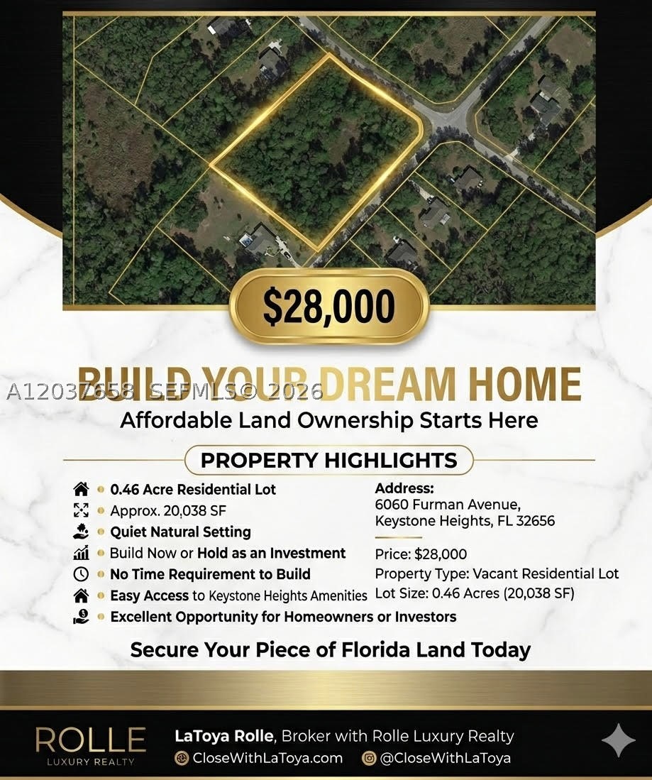 Rare opportunity to own a spacious residential vacant lot in growing Clay County! This buildable parcel offers approximately 0.46 acres with ample space to design and construct your dream home. Enjoy the flexibility of bringing your own builder with no timeframe to build.  Conveniently located near schools, shopping, dining, parks, and major roadways while still offering the privacy and tranquility of a residential setting. Whether you're looking to build now or invest for the future, this property presents excellent potential. Buyer to perform all due diligence regarding zoning, land use, utilities, building requirements, and intended use. Don't miss this opportunity to secure land in an area experiencing continued growth and development.