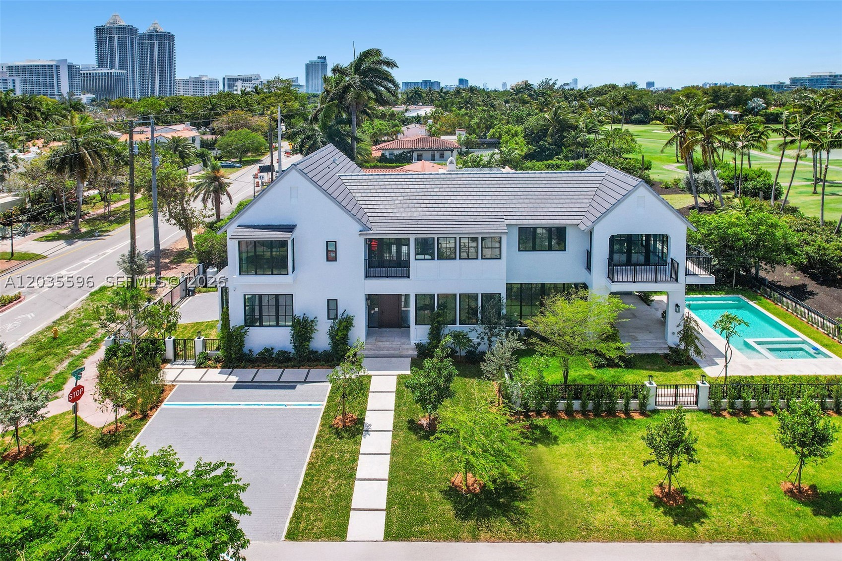 This is the one you’ve been waiting for, a brand new custom home on a corner lot with top-quality construction, completion June 2026. Timeless architecture designed with 1 Hotel-inspired design, this residence features soaring ceilings, abundant natural light, and an open floor plan. Upstairs offers three bedrooms, including a primary suite with a private balcony overlooking the golf course, an office area, and a media lounge. A first-floor guest suite provides added flexibility. Enjoy lush landscaping, a private saltwater pool, and a two-car garage. Perfectly located just minutes from Miami Beach’s world-class dining, shopping, and cultural attractions - this home blends modern luxury, comfort, and timeless style.
