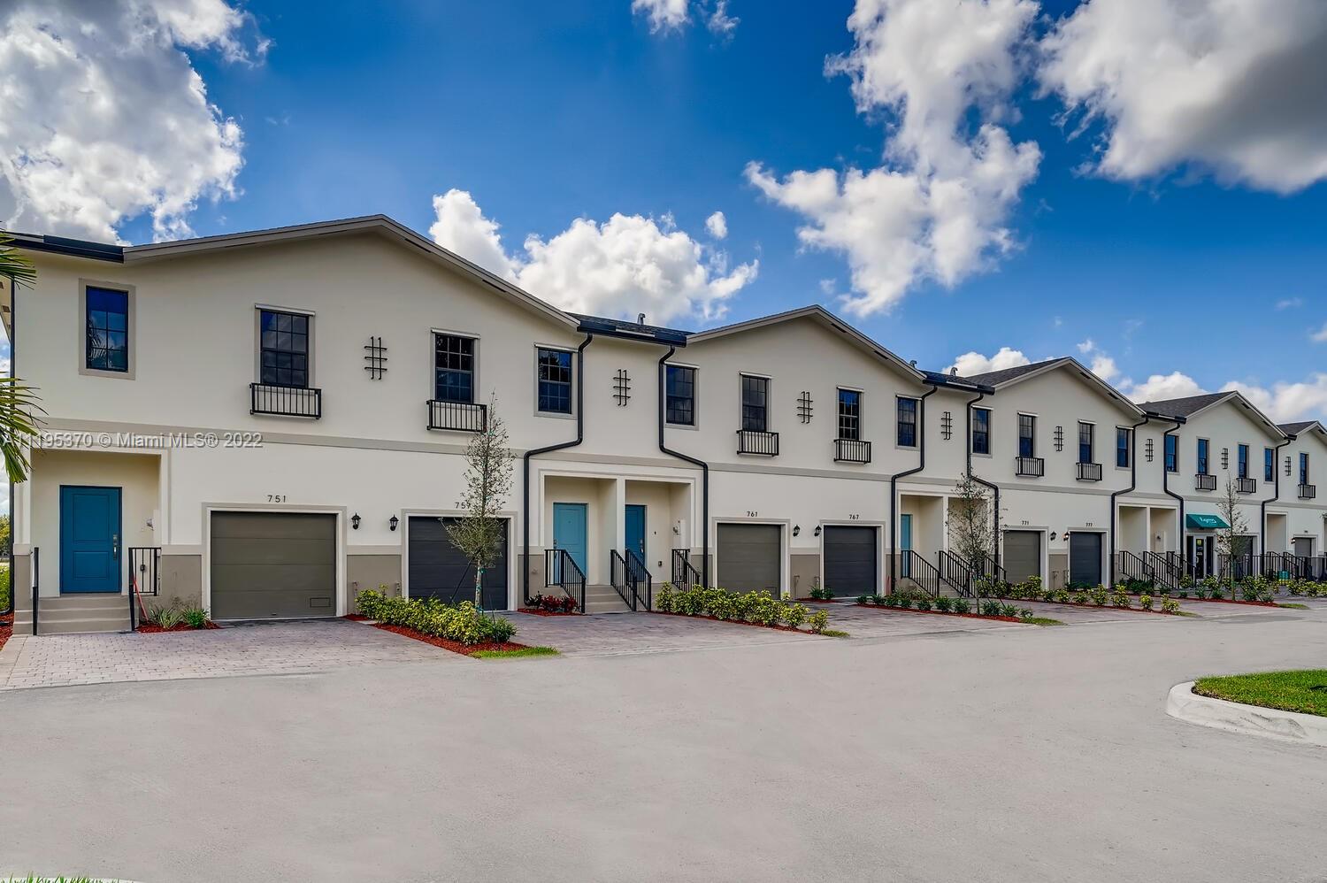 Beautiful BRAND NEW Townhomes. Many Parks in the Community. Estimated completion July 2022. Beautiful light linen White Cabinets w/ Stainless Steel Appliances. Modern Kitchen includes island counter space. Tile in main living areas on 1st floor. 1 Car garage + 2 car driveway. This beautiful unit is located in the quaint and well-kept Regal Palm Square, an open homeowner association community close to all major highways, great restaurants & retail stores nearby. This area is a gateway point between Miami & the FL Keys. CALL FOR TOUR & MOVE IN SPECIALS- Restrictions may apply. *Pictures, photographs, features, colors and sizes are approximate for illustration purposes only and will vary from the homes as built. These photos are not of the actual home but are similar to the home being built.