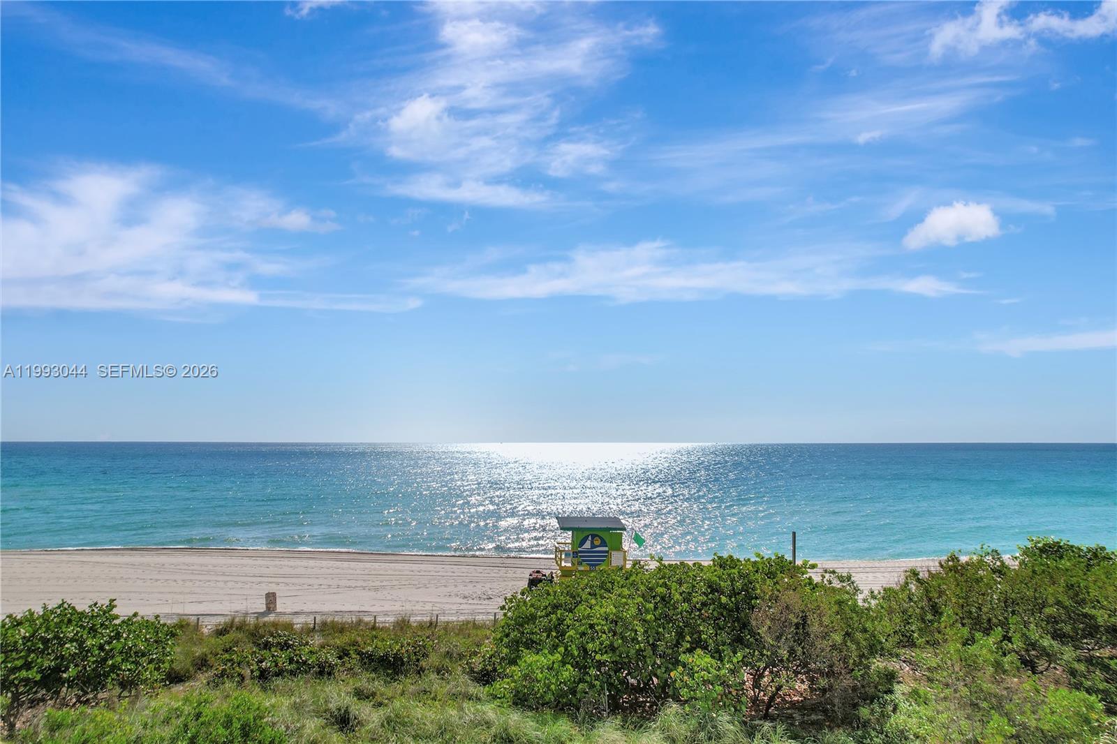 Beautiful DIRECT OCEAN views from this unique 2/2 corner unit located in the elegant beachfront condo Oceanside Plaza, designed by renowned architect Morris Lapidus. This exquisitely remodeled unit has an open floor plan with plenty natural light, a modern white kitchen, stainless steel appliances, granite countertops, sea shell stone floors, custom made closets, new updated bathrooms, new A/C units, lighting, and more. Picture perfect sunrises can be enjoyed from the private, large terrace, or walk to the sandy beach and swim in the ocean. The resort style offered by this building includes a heated pool, beach service, spa, jacuzzi, gym, on-site restaurant LOLA, and much more. Unit is sold unfurnished, furniture is for sale. Easy to show, see broker remarks.
