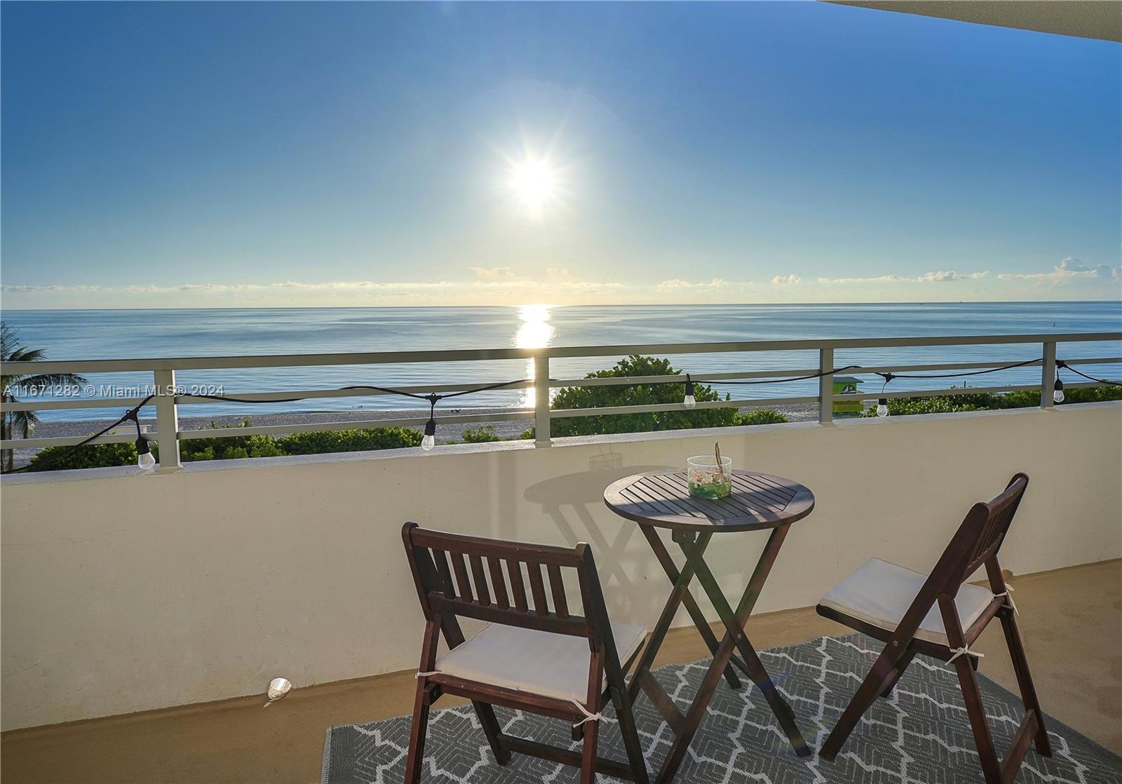 RARE opportunity to own a 2 Bed/2 Bath condo with DIRECT OCEAN VIEWS from every room and an expansive 38ft long terrace, perfect for enjoying breathtaking sunrises. Located just steps from the sand in the iconic Oceanside Plaza, designed by renowned architect Morris Lapidus. The unit features hurricane impact glass doors, a split floor plan and comes with a covered parking space & extra storage. The building offers resort like amenities including heated pool, beach service, two gyms, bike storage & an onsite restaurant, Lola. Walking distance to hotels, shopping, and dining. Leave the car in the garage & take advantage of the unique access to the 9+ mile beachfront boardwalk that stretches from Bal Harbor to South Beach perfect for biking, skating and running. Valet service & 24/7 security