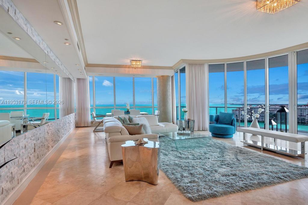 People who really know the Continuum South often aspire to live in the rarely available 04_line. This 2 bed, 2.5 bath is available immediately for +1 year rental. This bright light filled unit is stunning & is a MUST SEE. A vast curved balcony surrounds the whole perimeter of the home from the spacious main living & dining room to both beautiful bedrooms. All with spectacular unobstructed views of the beach & waterway. This luxurious intelligently designed home, one is greeted by luminous sunrises followed then by tequila colored sunsets that cast translucent colorful light across the parading cruise ships, yatchs, & sail boats. Offering layered oceanfront views of the City skyline, Fisher Island, & famous beaches. All of this on the amazing Continuum 13 lush acres with luxurious amenities.