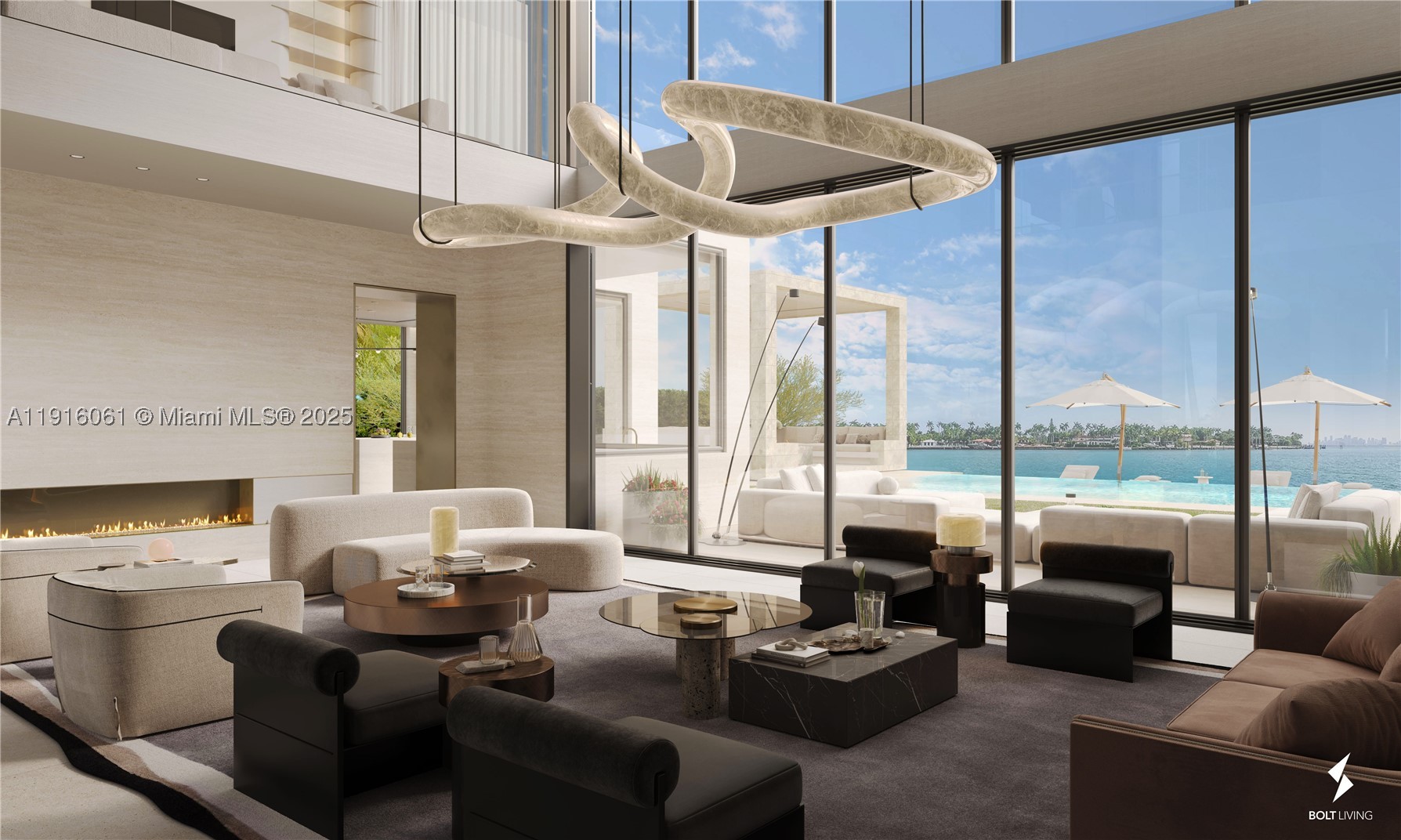 This nearly completed modern estate by Kobi Karp offers 13,060 SF of stunning architecture, gleaming sunsets, and seamless indoor-outdoor living. Designed as a private resort on a rare 22,750 SF double lot in walkable Surfside, with 125’ of intracoastal waterfront, this 7-bed, 9.5 bath residence features a showstopping great room, first floor junior primary suite, Italian millwork and exquisite marble throughout, home gym with sauna/steam, office, cabana, pajama lounge, and home theater. Towering glass walls fade into the horizon, framing wide-bay views with plentiful natural light. A breathtaking infinity pool, spa, and yacht-ready dock overlooking the wide waterway make this the ultimate waterfront retreat.