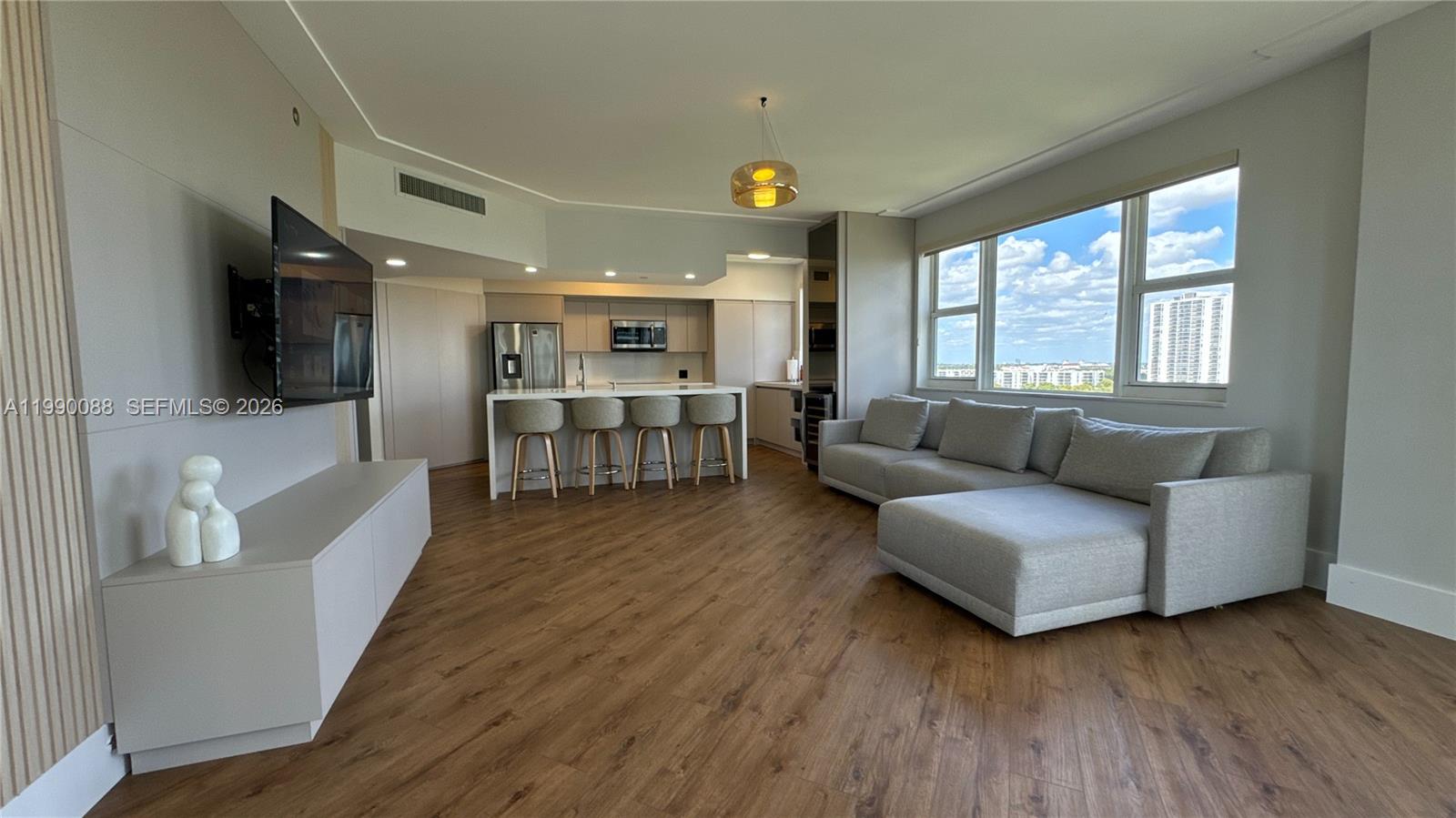 Gorgeous lake and golf course views from all rooms in this 3 Bed/3 Bath apartment in Turnberry Village in the heart of Aventura, inside golf course. Great floor plan featuring! The owner just remodeled the unit with an open kitchen with new cabinets, stainless steel appliances, granite countertops, natural light throughout all 3 Bedrooms, tile floors, high-impact doors & windows, marble baths, and custom-made walk-in closets. Washer & Dryer inside unit. 2 assigned parking spaces, valet available 24 hours and 1 storage. Enjoy Resort-like Amenities: infinity pool, Jacuzzi, Spa w/Sauna, fitness center, kid's playground, pool service, barbecue area billiards room. A+ schools in the area! Close to Aventura Mall! Pets allowed and OK to lease the first year!