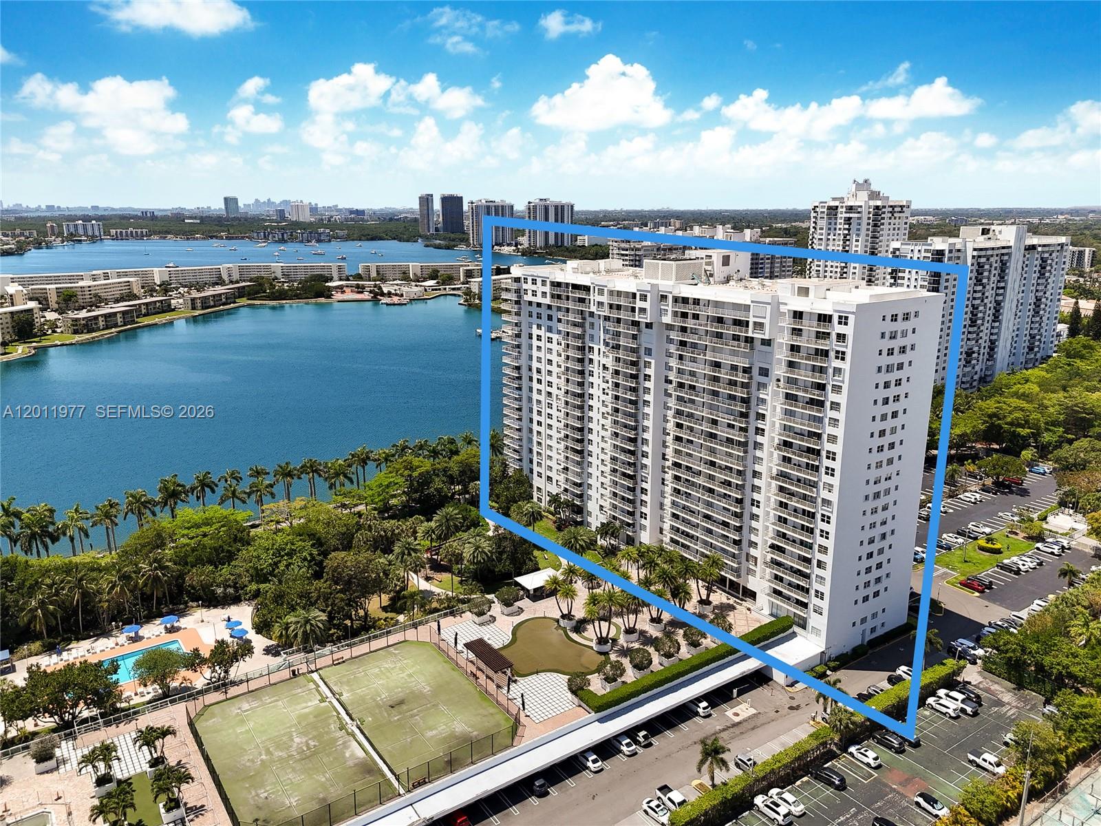 Beautiful 2-bedroom, 2-bathroom residence offering 1,220 sq ft in the desirable Admirals Port West Tower, located in the heart of Aventura. Enjoy peaceful and private views from your balcony overlooking lush gardens, tranquil fountains, and scenic Maule Lake, creating a serene atmosphere rarely found in Aventura. Additional features include 1 assigned parking space and 1 storage unit. The building has completed its 40-year certification. Please note: 2-year ownership required prior to leasing. Admirals Port offers a true resort-style lifestyle with an extensive list of amenities, including two swimming pools, fitness center, tennis and basketball courts, mini golf, BBQ areas, billiards room, library, and beautifully landscaped walking paths, along with 24-hour security. Ideally located just minutes from Aventura Mall, top dining, shopping, parks, and the beautiful South Florida beaches, with convenient access to major highways and airports.