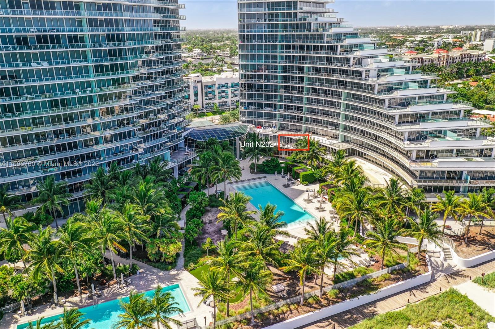 The feel of a home with the lifestyle of a resort at the exclusive Auberge Beach Residences. This one of a kind floorplan in the North Tower, showcases beautiful ocean views from the 2nd floor of this lushly landscaped pristine property. A stunning, bright and spacious One Bedroom plus Den with 2 full baths is surrounded by natural light and finished with porcelain floors. The open eat in kitchen is chef inspired and perfect for entertaining with Italkraft Cabinetry, Wolf appliances with built in coffee/espresso, natural gas cooktop, subzero refrigerator and wine refrigerator. World class onsite Spa, Restaurant, luxury resort style services and amenities exclusive for owners. A smart home upgraded with surround sound speakers, motorized blinds and Control 4. Easy to see and show.