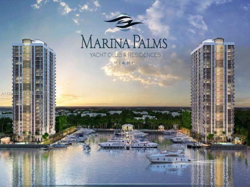 This distinguished luxury residence is situated in the Marina Palms North Tower, a premier condominium and yacht club developed in 2015 to the highest standards of design and construction. The property features an exceptionally spacious two-bedroom split floorplan with 1,718 square feet under air, two large ensuite baths appointed with Grohe fixtures and European cabinetry, and an additional guest bathroom. The highly desirable "five-line" configuration offers larger terraces—approximately 225 square feet—with southeast exposure and views encompassing the bay, intercoastal, ocean, the development's mega-yacht marina, and panoramic skyline vistas. Interior appointments include a modern chef’s kitchen with WOLF and Sub-Zero appliances, specialty lighting, electric window shades, oversized custom walk-in closets, premium hardware, and luxury finishes.