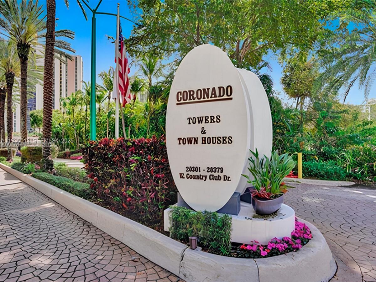 Prime Location! High-floor 2BD/2BA with open golf course and skyline views in the heart of Aventura. Spacious 1,238 SF residence featuring a functional split-bedroom layout, abundant natural light, and a clean, move-in-ready interior. Large living/dining area allows flexible layouts; both bedrooms offer generous closets and en-suite baths. Neutral finishes for easy personalization. Brand-new A/C, refrigerator, and oven. Furniture may be removed or left at no cost to buyer. All permits in place. Coronado Tower offers heated pool,jacuzzi,fitness center,clubhouse, library, 24/7 security, guard gate, lobby attendant, and on-site management. HOA includes hot/cold water, cable, internet, insurance, security, pest control, and common areas.No current or pending assessments per seller. 2 parkings