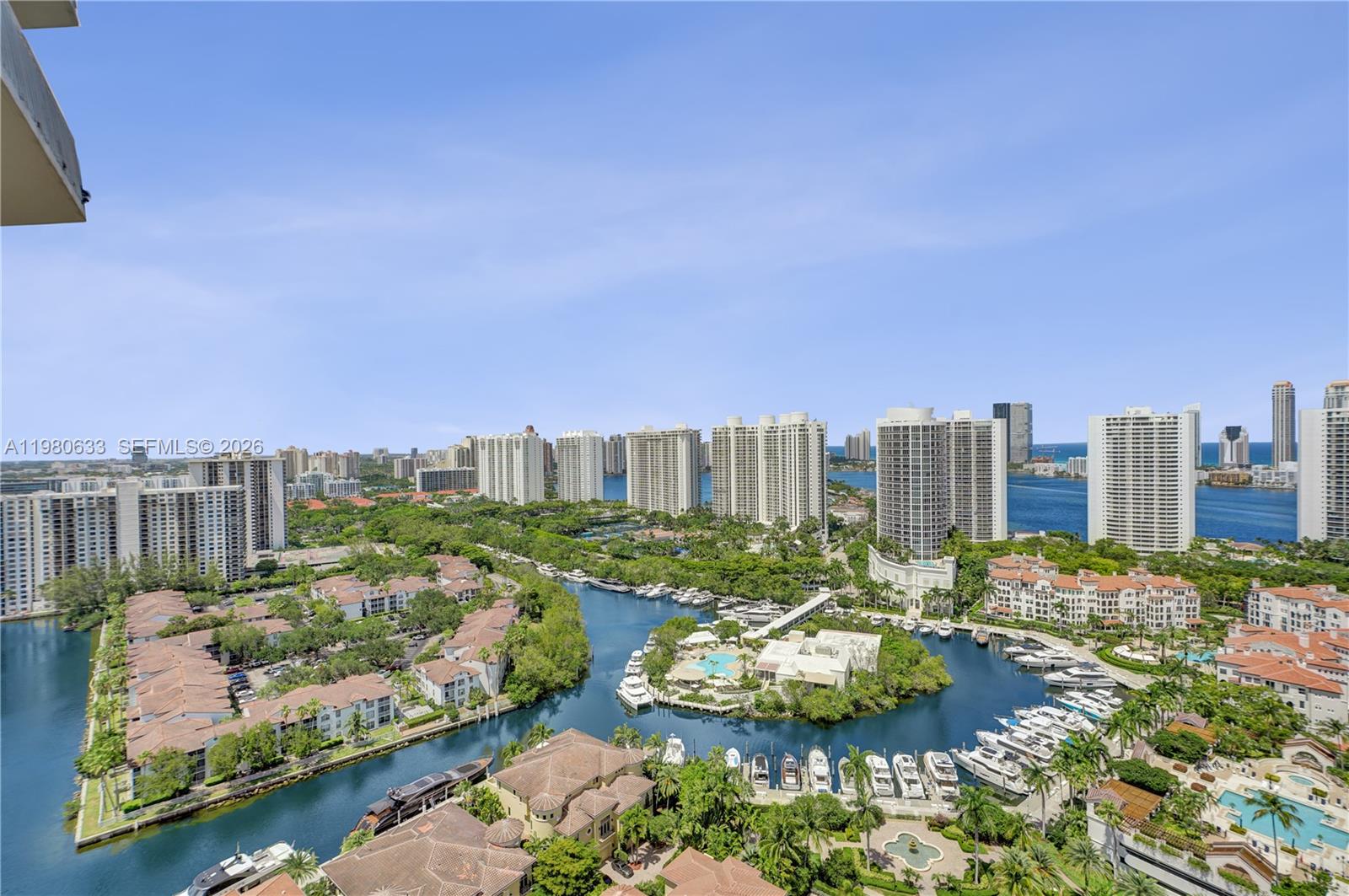 Experience elevated coastal living in this stunning high-floor residence at the exclusive Williams Island. This true 2-bed/2-bath home rises above the Intracoastal, offering breathtaking unobstructed water views from the 29th floor and a serene ambiance filled with natural light.  Recently refreshed with new paint and popcorn ceiling removed, the interiors feel bright, modern, and move-in ready. The elegant split-bedroom layout features a spacious balcony perfect for sunset dining, generous closets, and an open living/dining area designed for stylish entertaining. Located in the prestigious 1000 Building, residents enjoy a world-class lifestyle with access to a full-service spa, state-of-the-art fitness center, 16 tennis courts, marina, gourmet restaurants, scenic walking paths, dog park, courtesy shuttle, and 24-hour security — all just minutes from Aventura Mall, pristine beaches, and Miami’s finest dining.